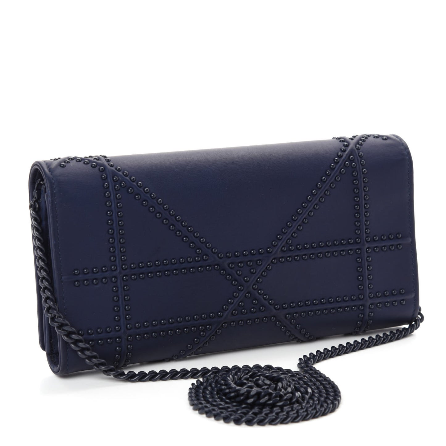 Matte Calfskin Studded Diorama Croisiere Chain Wallet Indigo