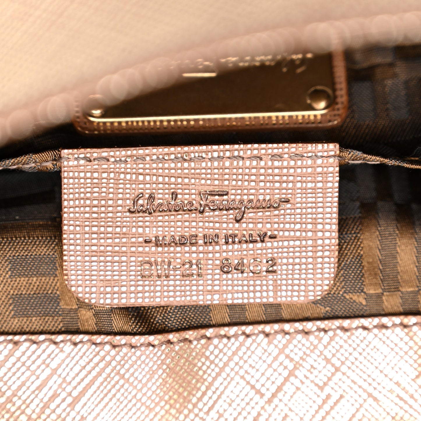 Metallic Hammered Calfskin Gancini Chain Shoulder Bag Brown