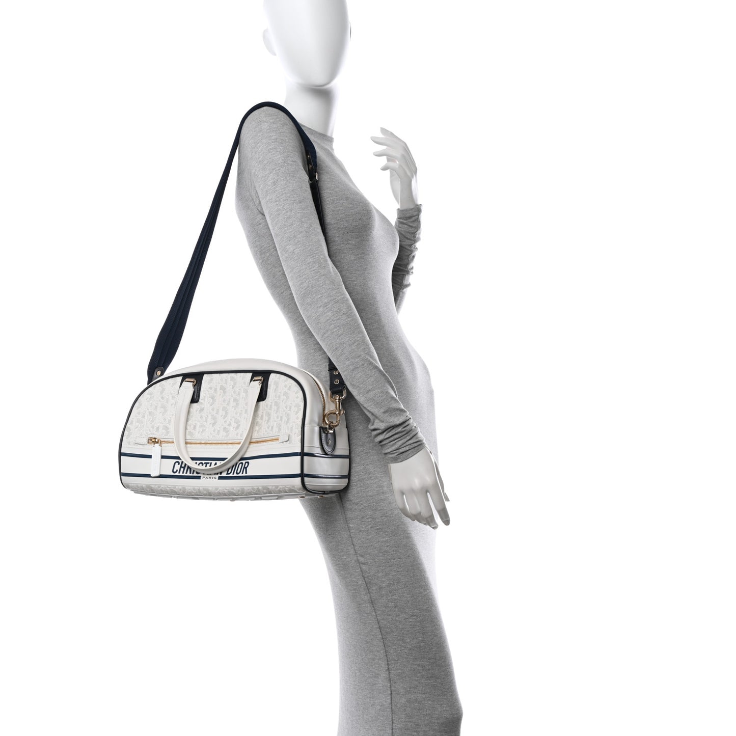 Perforated Calfskin Medium Dior Vibe Classic Bowling Bag White
