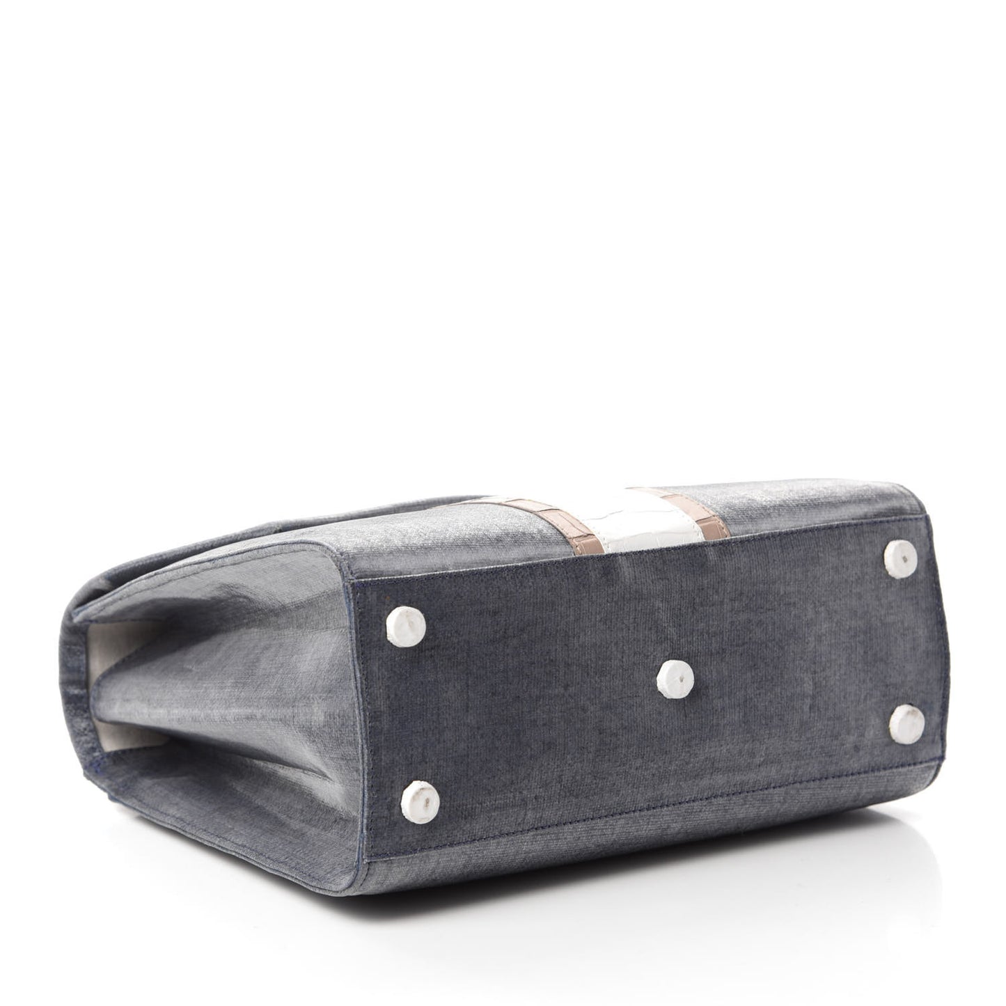 Crocodile Linen Mini Lily Top Handle Bag Navy