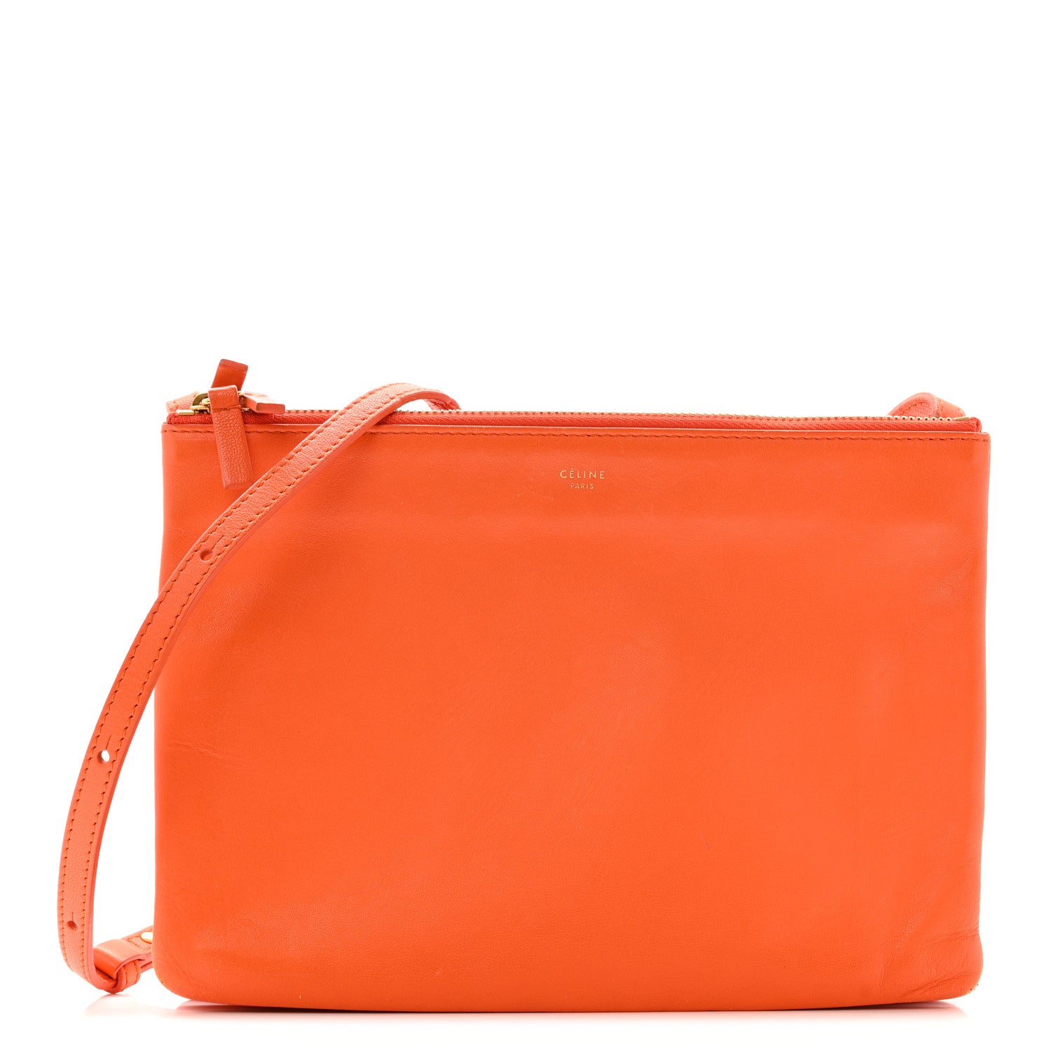 セリーヌ Celine Lambskin Large Trio Crossbody Bag Orange 1805043 – FASHIONPHILE