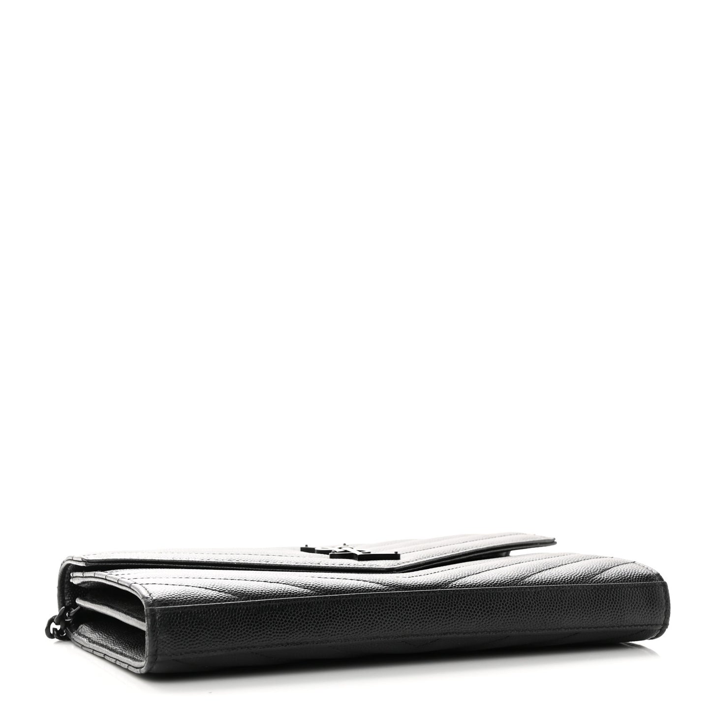 Grain De Poudre Matelasse Chevron Monogram Monochrome Chain Wallet Black