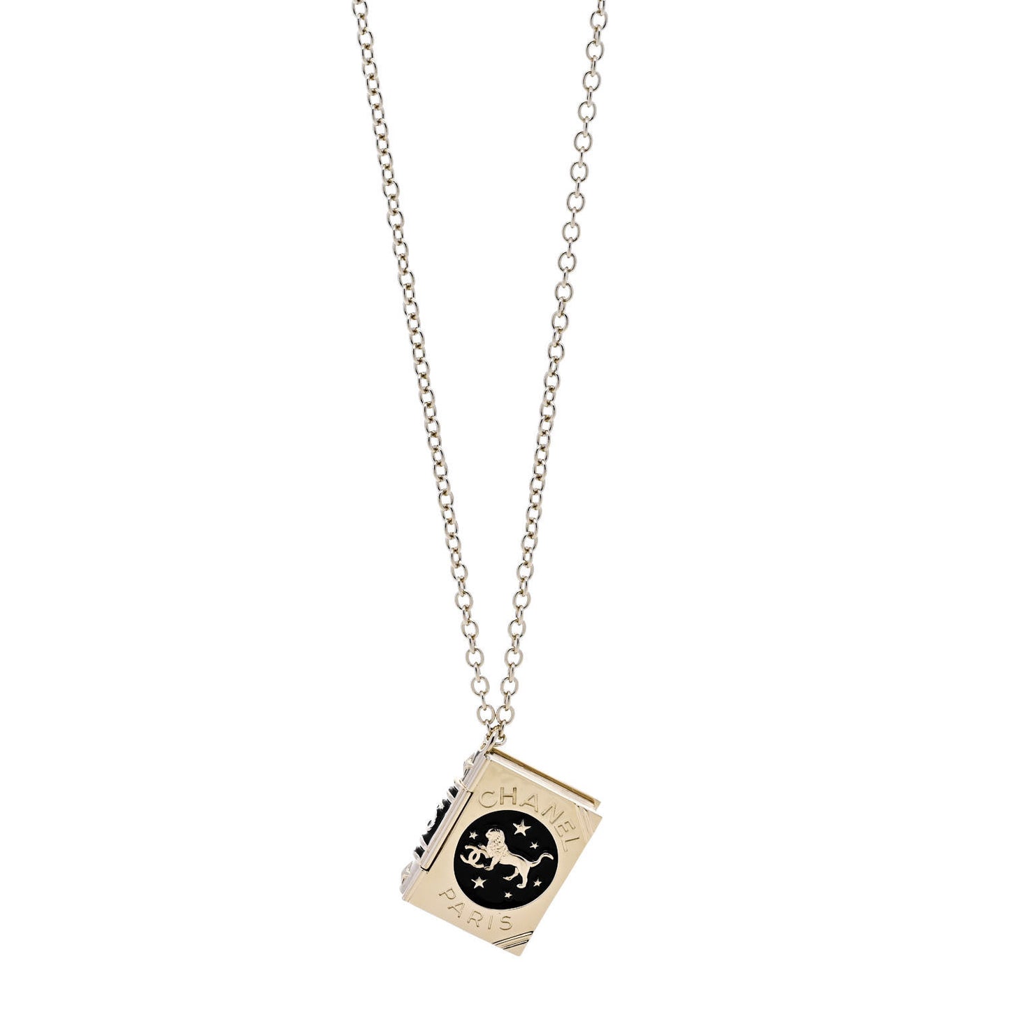 Metal CC Lion Book Locket Necklace Gold