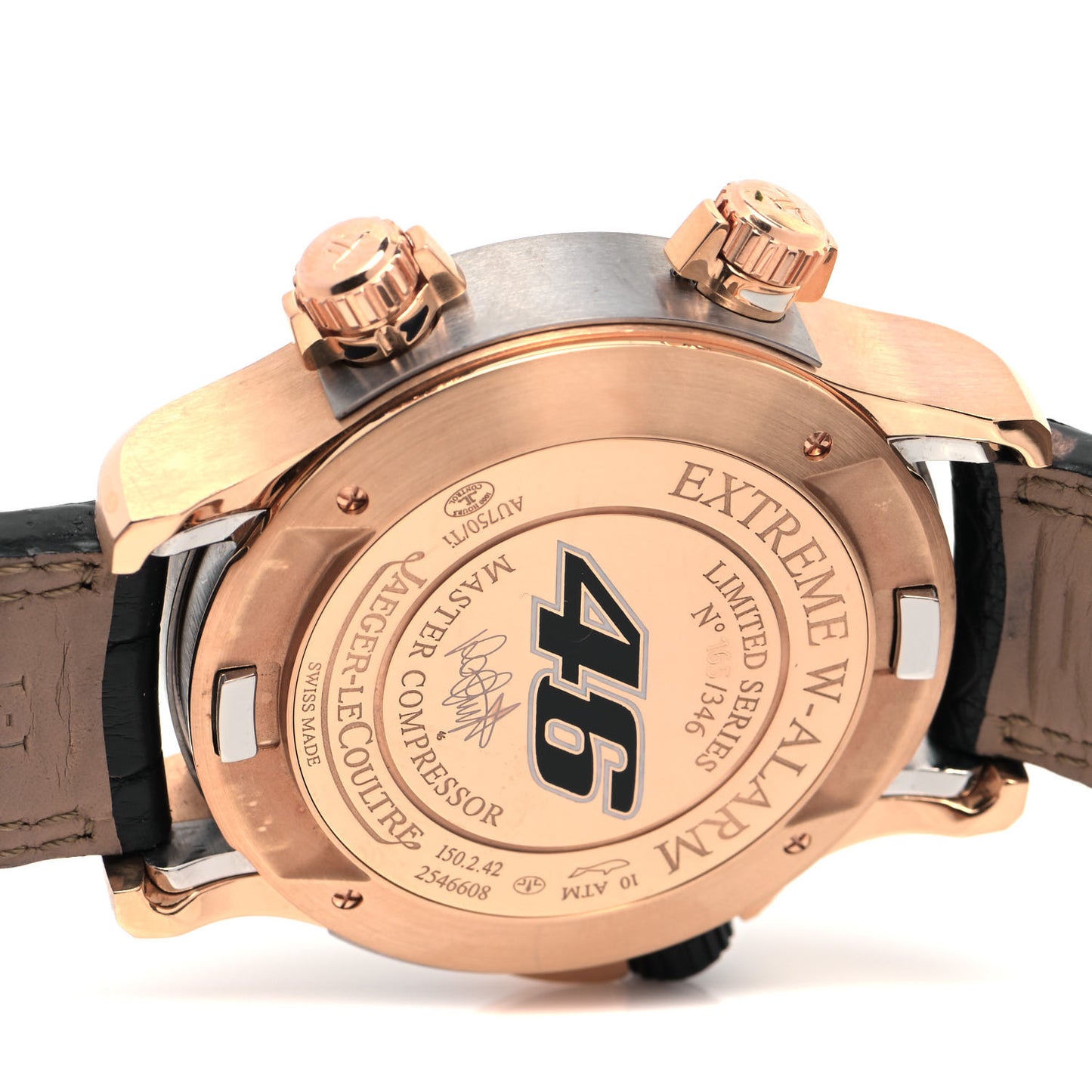 18K Rose Gold Alligator 46mm Master Compressor Extreme W-Alarm Automatic Watch Black Q177244V