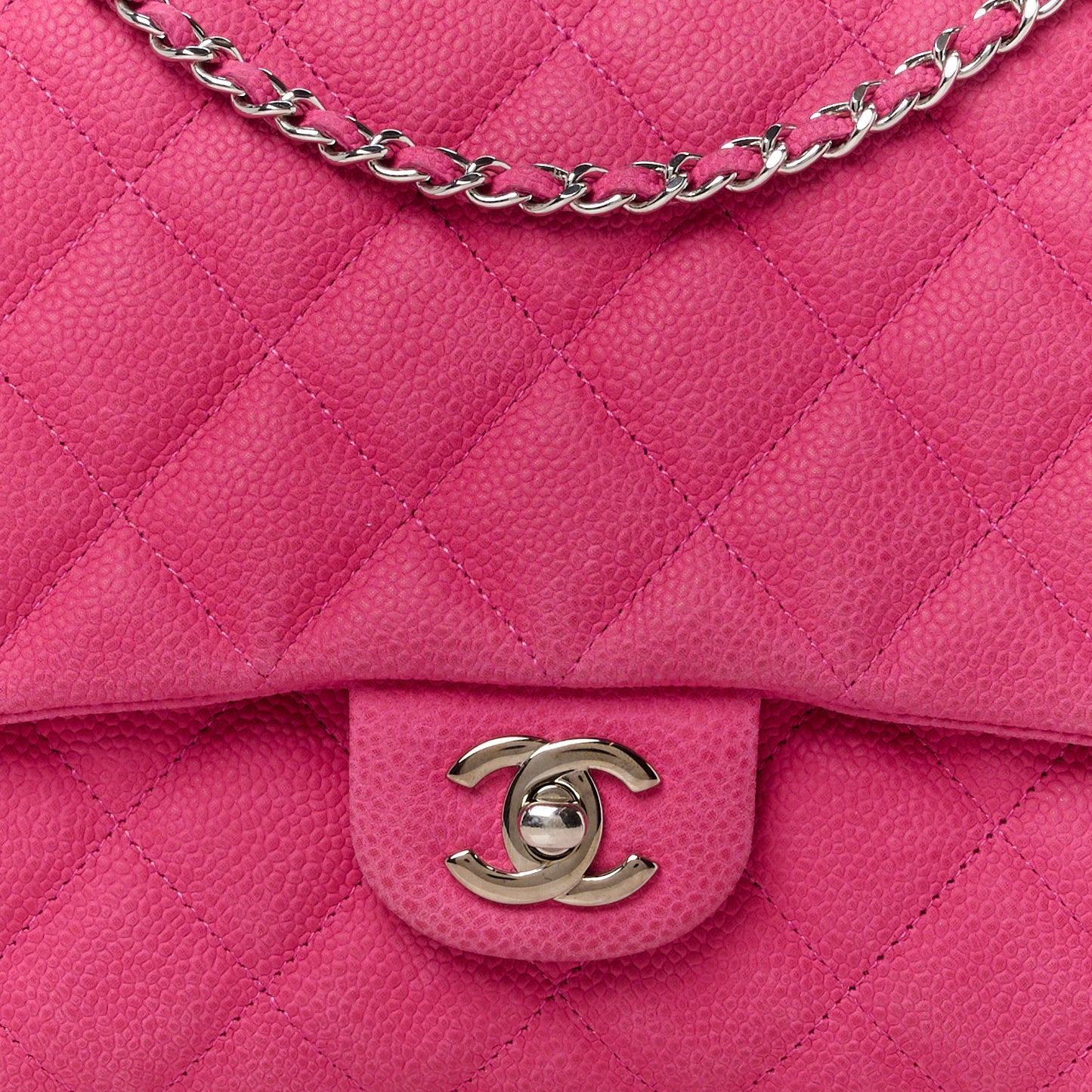 Iridescent Caviar Quilted Clutch with Chain Flap Pink