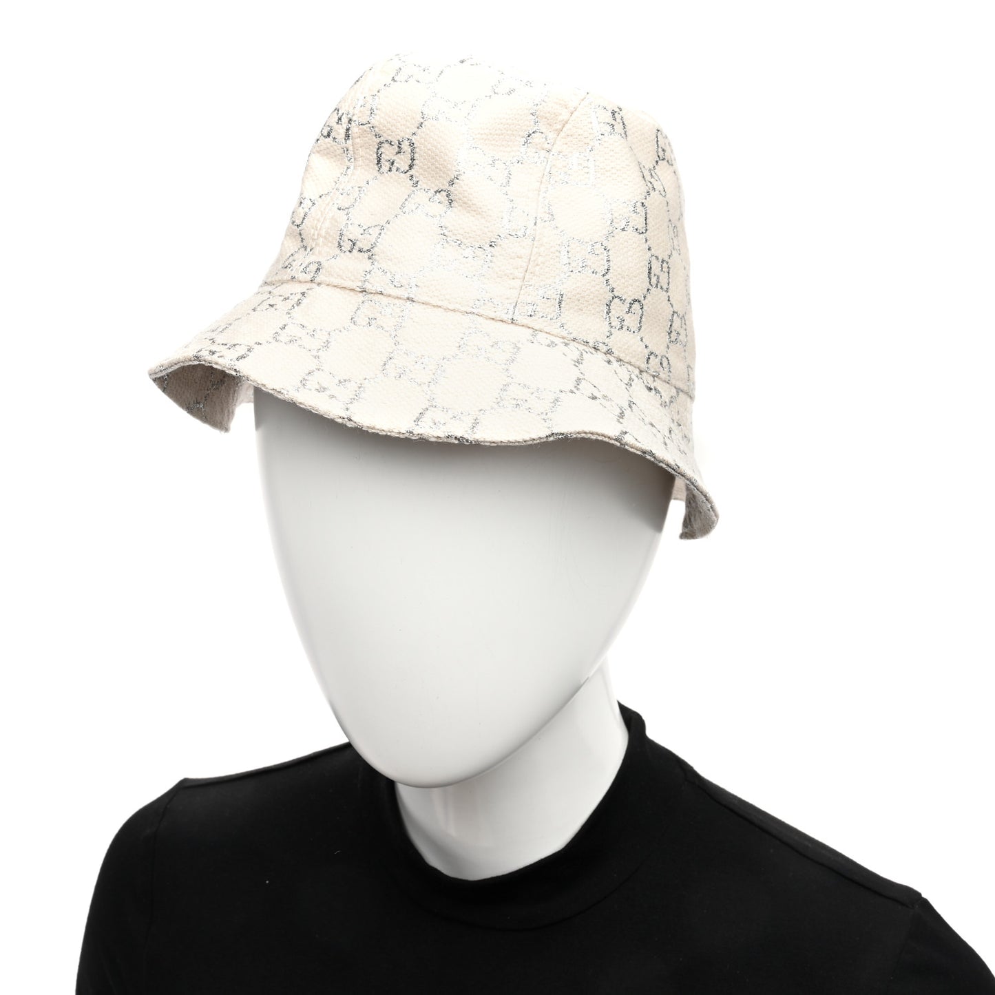 Canvas Lame GG Monogram Bucket Hat M Gardenia Silver