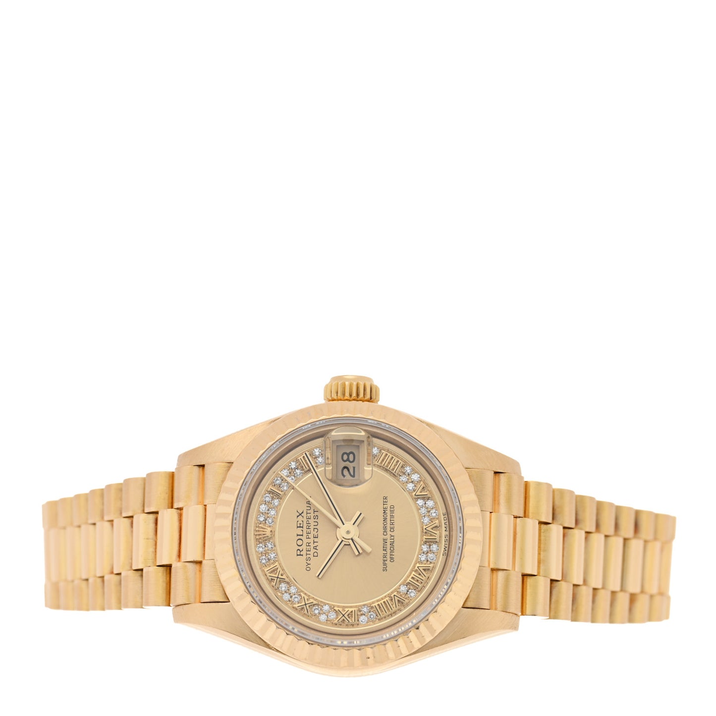 18K Yellow Gold Diamond 26mm Datejust President Watch Champagne 69178