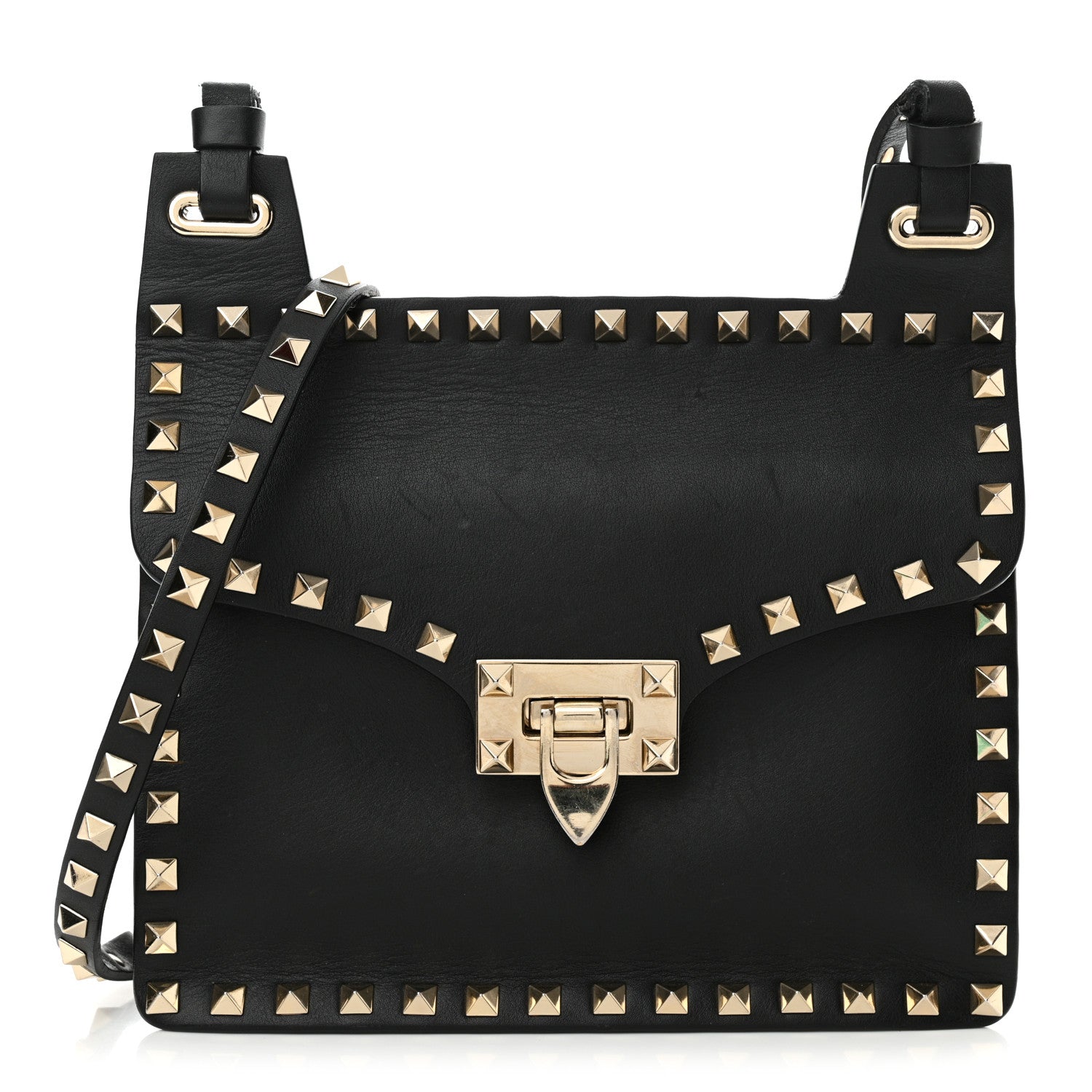 Valentino Garavani Calfskin Rockstud Crossbody Messenger Bag Black 1 of 13