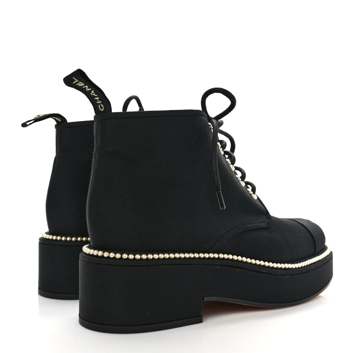 Grosgrain Pearl Lace Up CC Short Boots 40 Black