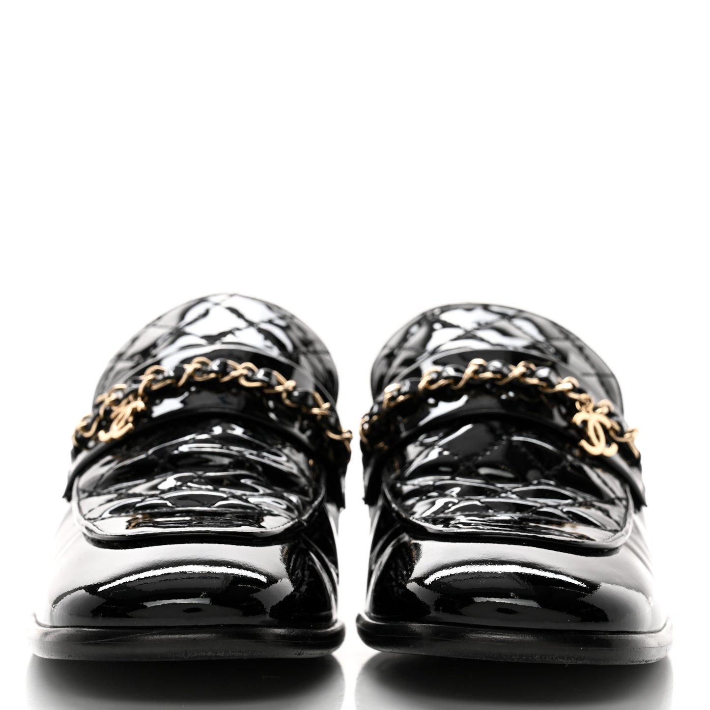 Patent Calfskin CC Chain Mocassin Loafers 38.5 Black