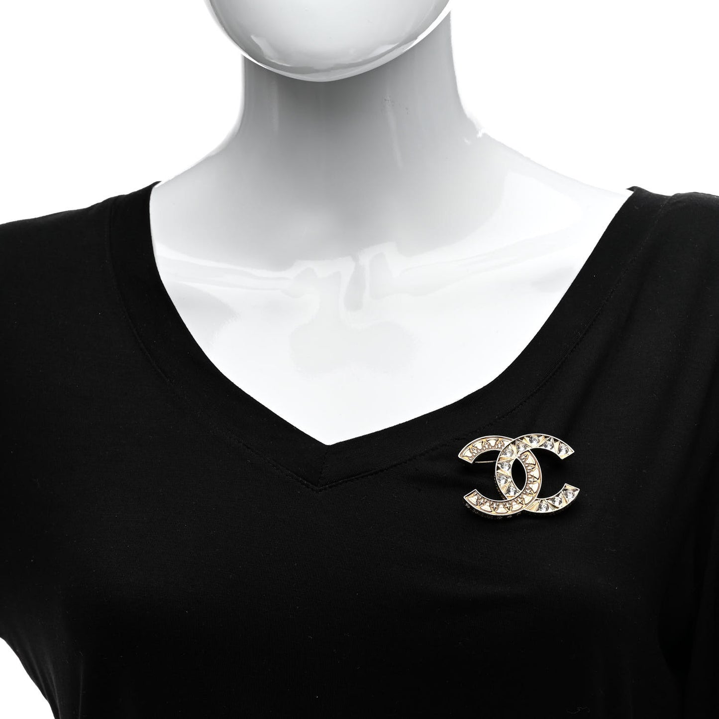 Metal Crystal CC Brooch Gold