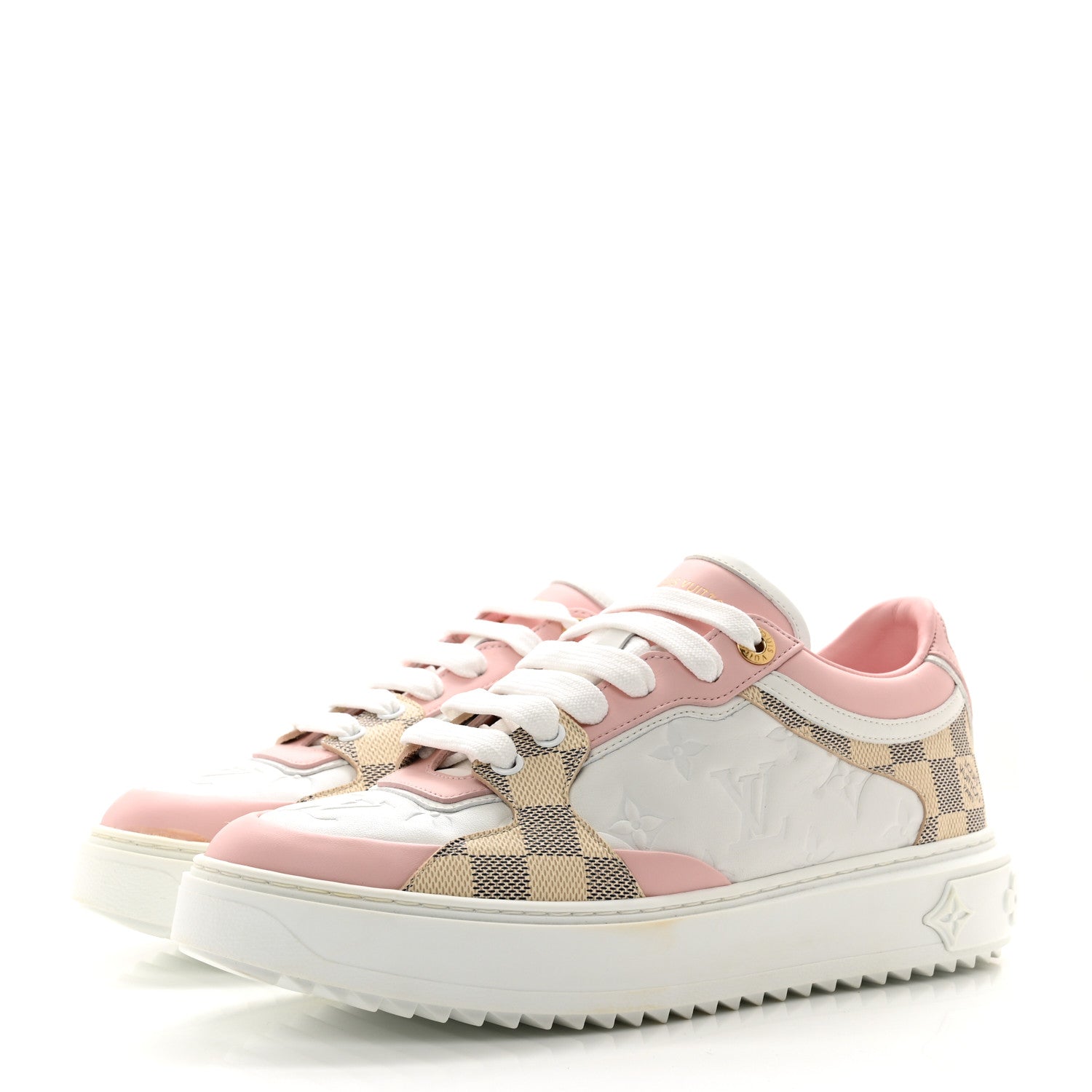 Louis Vuitton Monogram Embossed Calfskin Damier Azur Time Out Sneakers 39.5 Rose Clair Pink 3 of 8