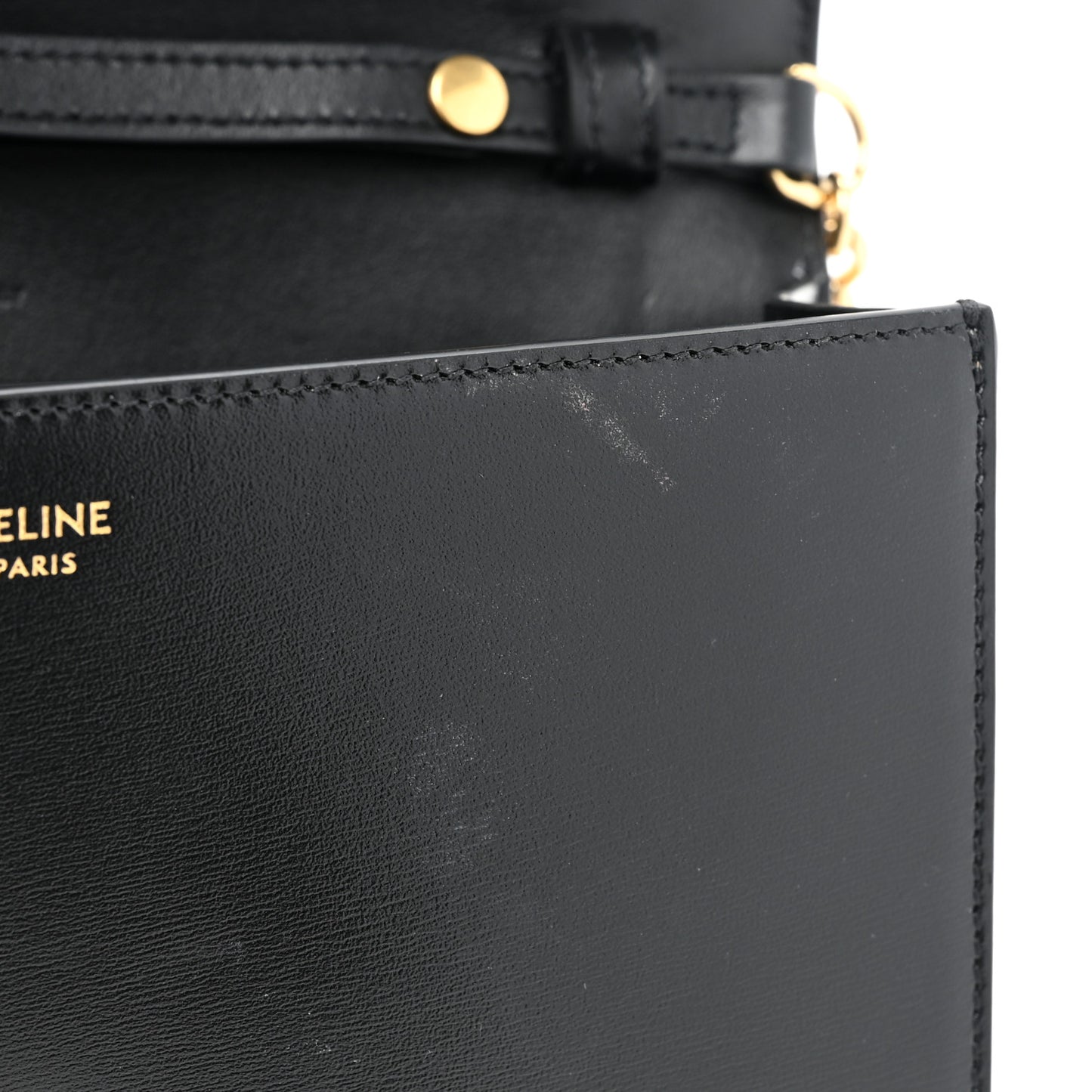 Shiny Calfskin Triomphe Margo Wallet on Chain Black