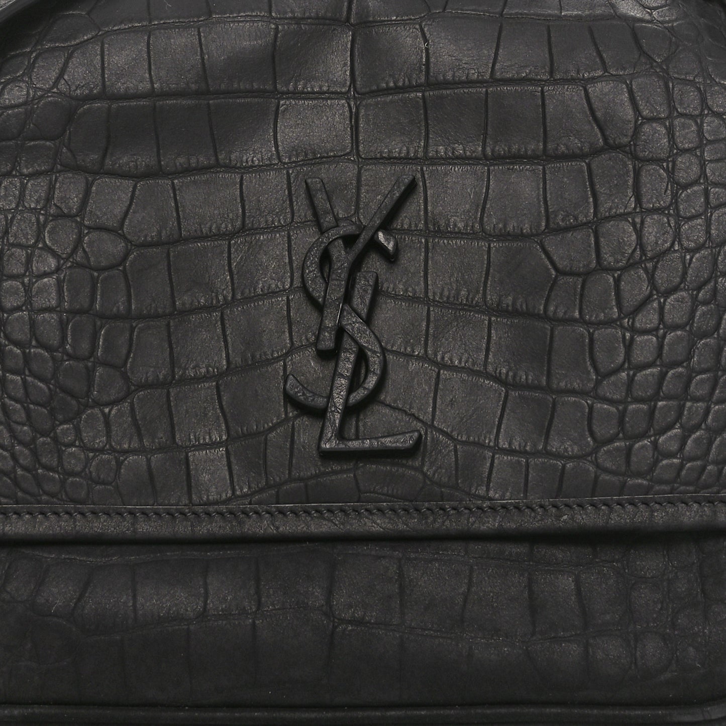 Nubuck Crocodile Embossed Monogram Medium Niki Chain Satchel Black