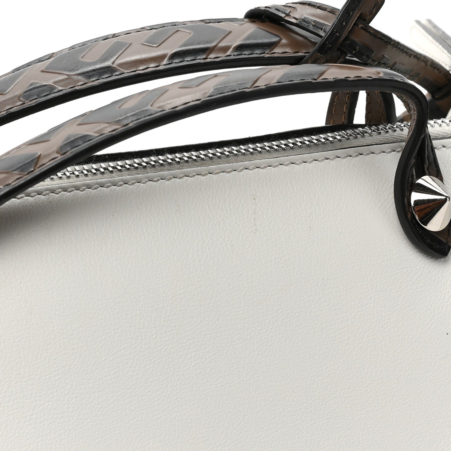 Vitello Dolce Bi-Color FF 1974 Embossed Medium By The Way Boston Bag White Ice Maya Black