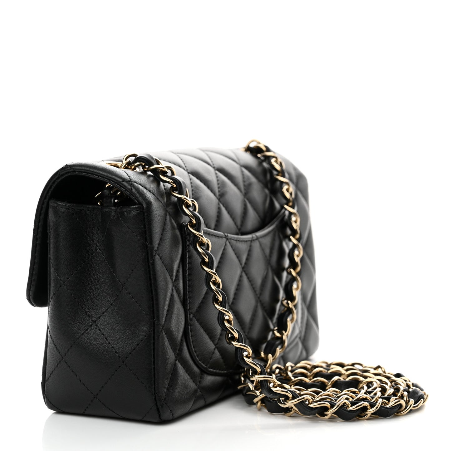 Lambskin Quilted Mini Rectangular Flap Black