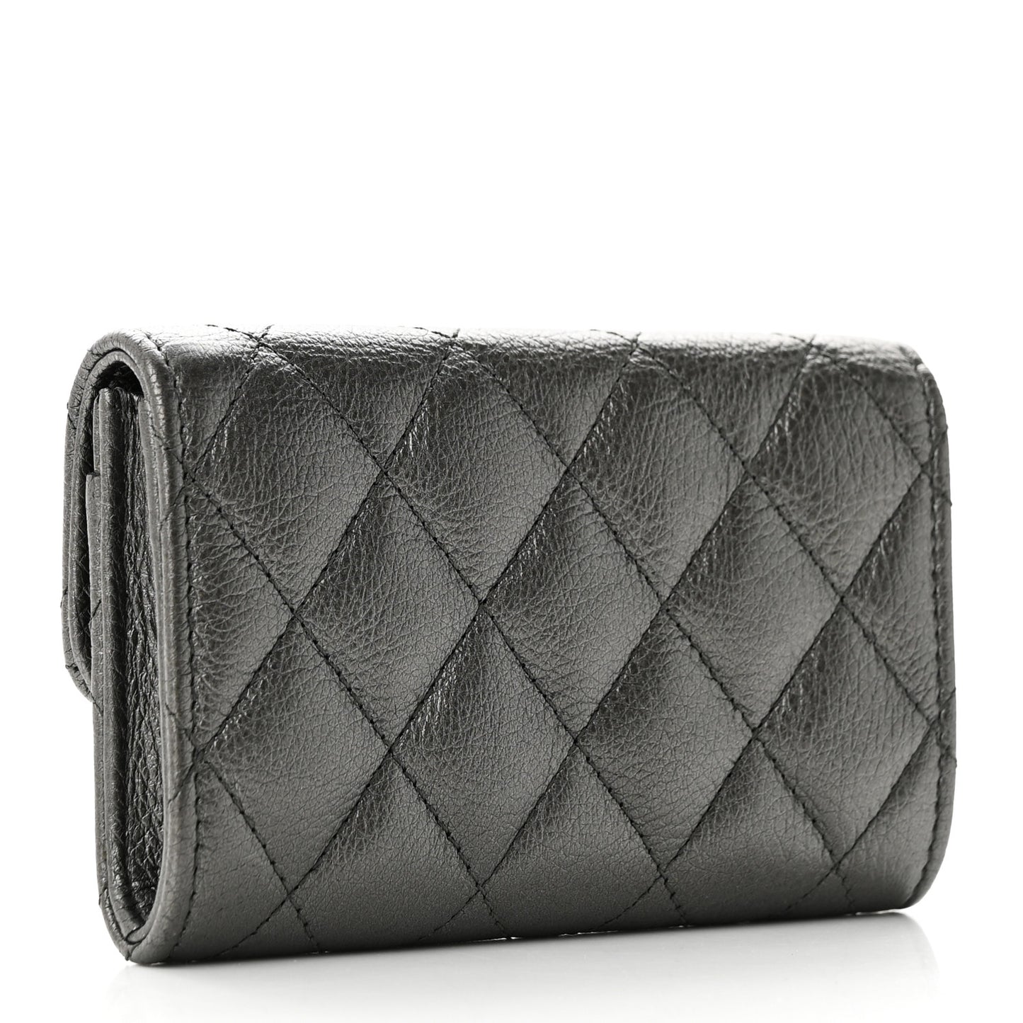 Metallic Calfskin Quilted Reissue Flap Card Holder Charcoal