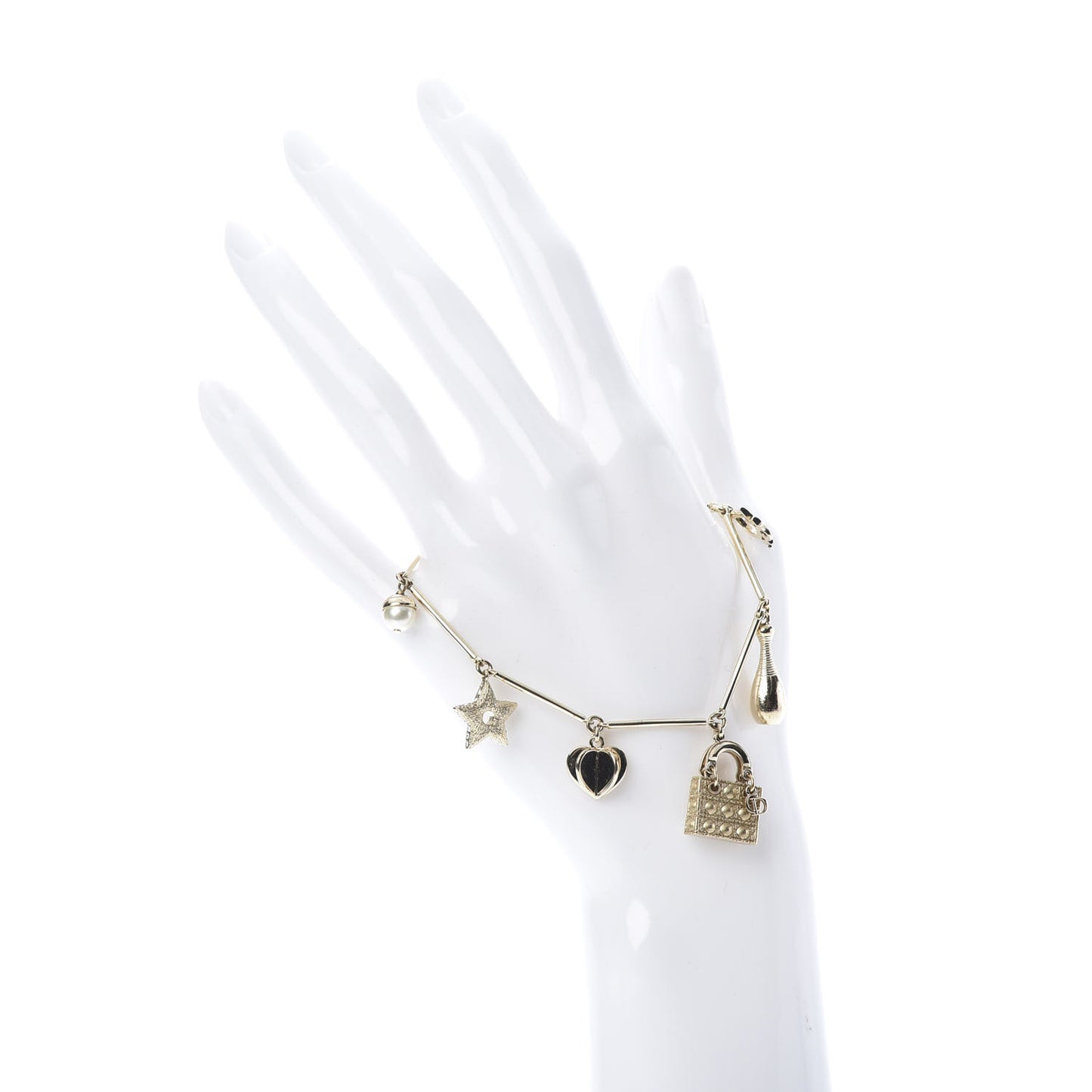 Crystal Pearl Charm Bracelet Gold