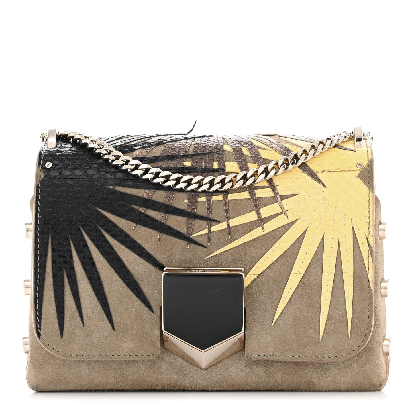 Suede Snakeskin Embroidered Palm Lockett Petite Shoulder Bag Light Khaki Buttercup