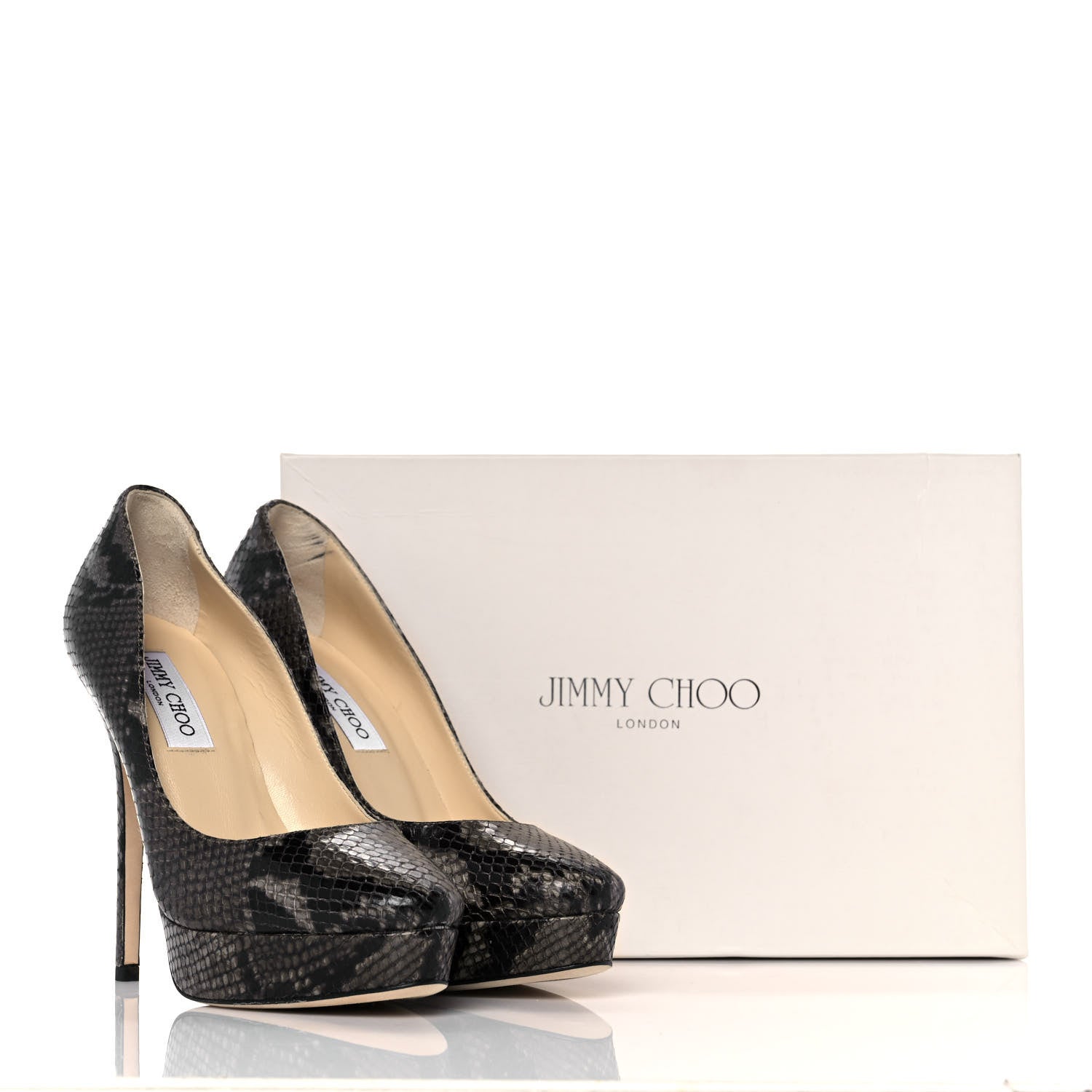 Jimmy Choo Calfskin Snake Print Pumps 38 Grey 8 of 8
