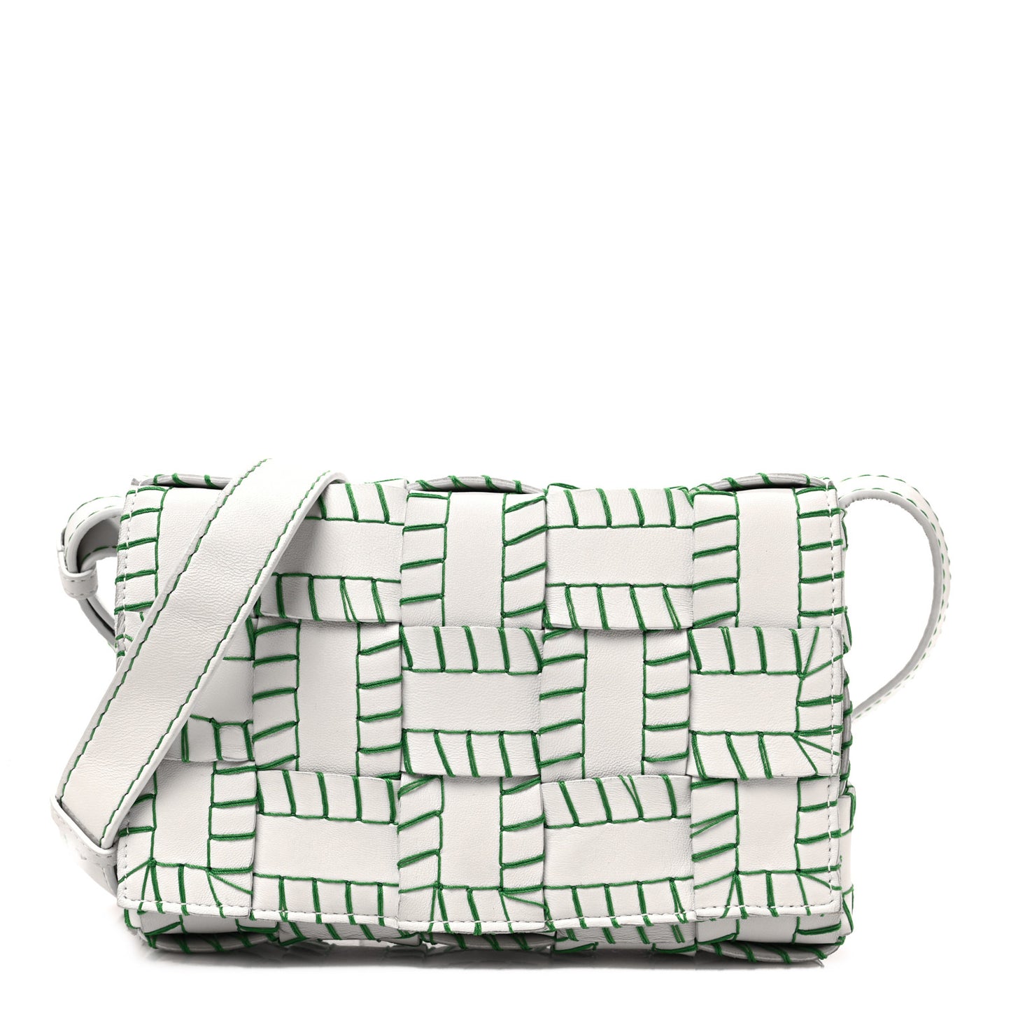Lambskin Maxi Intreccio Overlock Stitched Cassette Crossbody Bag White Parakeet