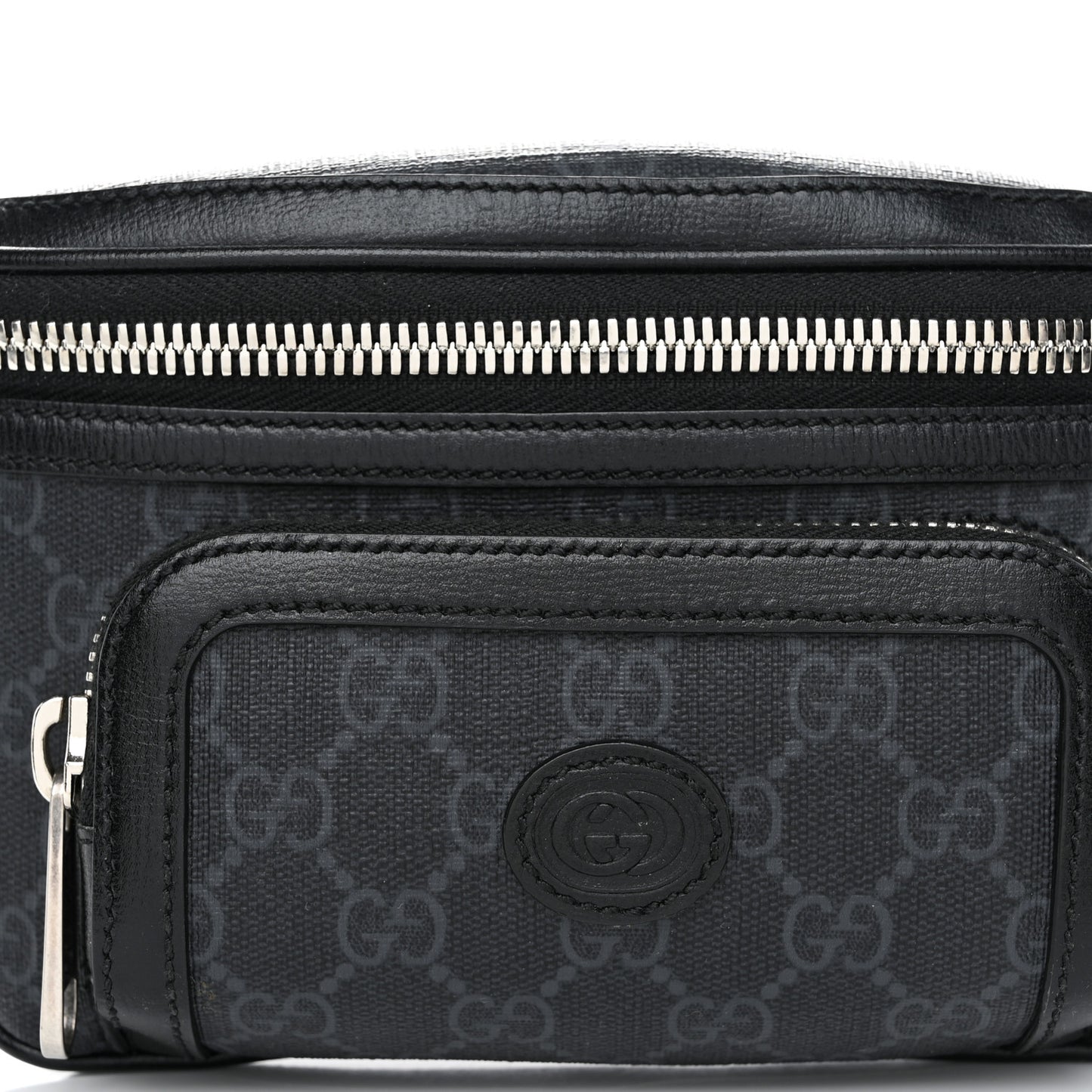 GG Supreme Monogram Textured Calfskin Retro Interlocking G Belt Bag Black