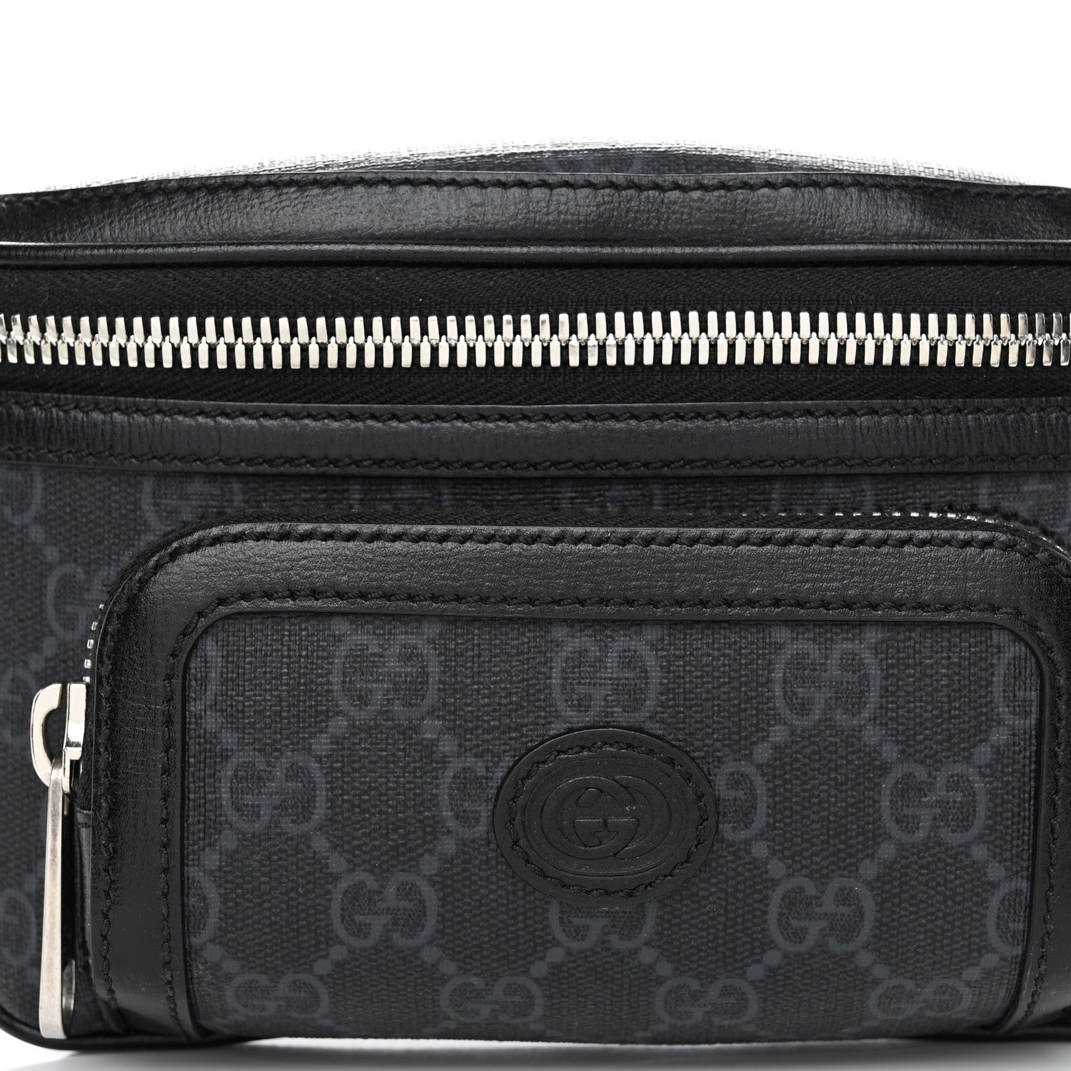 Gucci GG Supreme Monogram Textured Calfskin Retro Interlocking G Belt Bag Black 8 of 10
