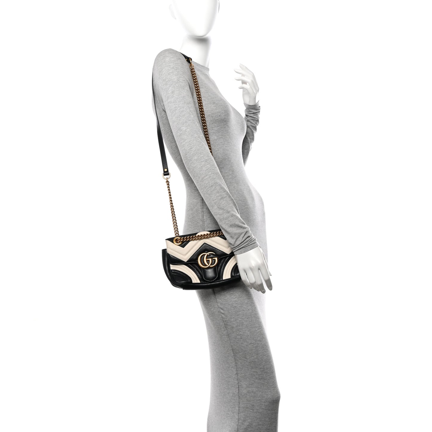 Calfskin Matelasse Mini GG Marmont Shoulder Bag Black White