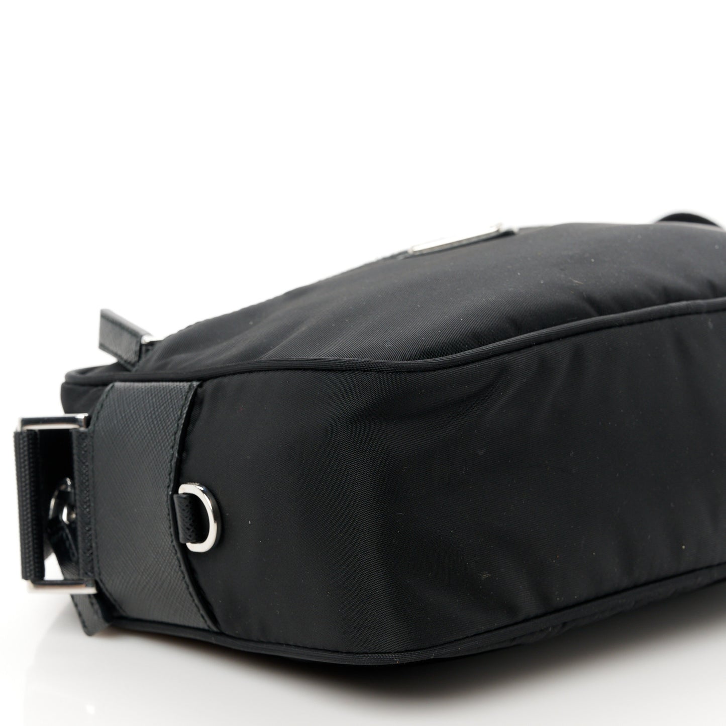 Re-Nylon Vela Saffiano Pocket Double Zip Shoulder Bag Black