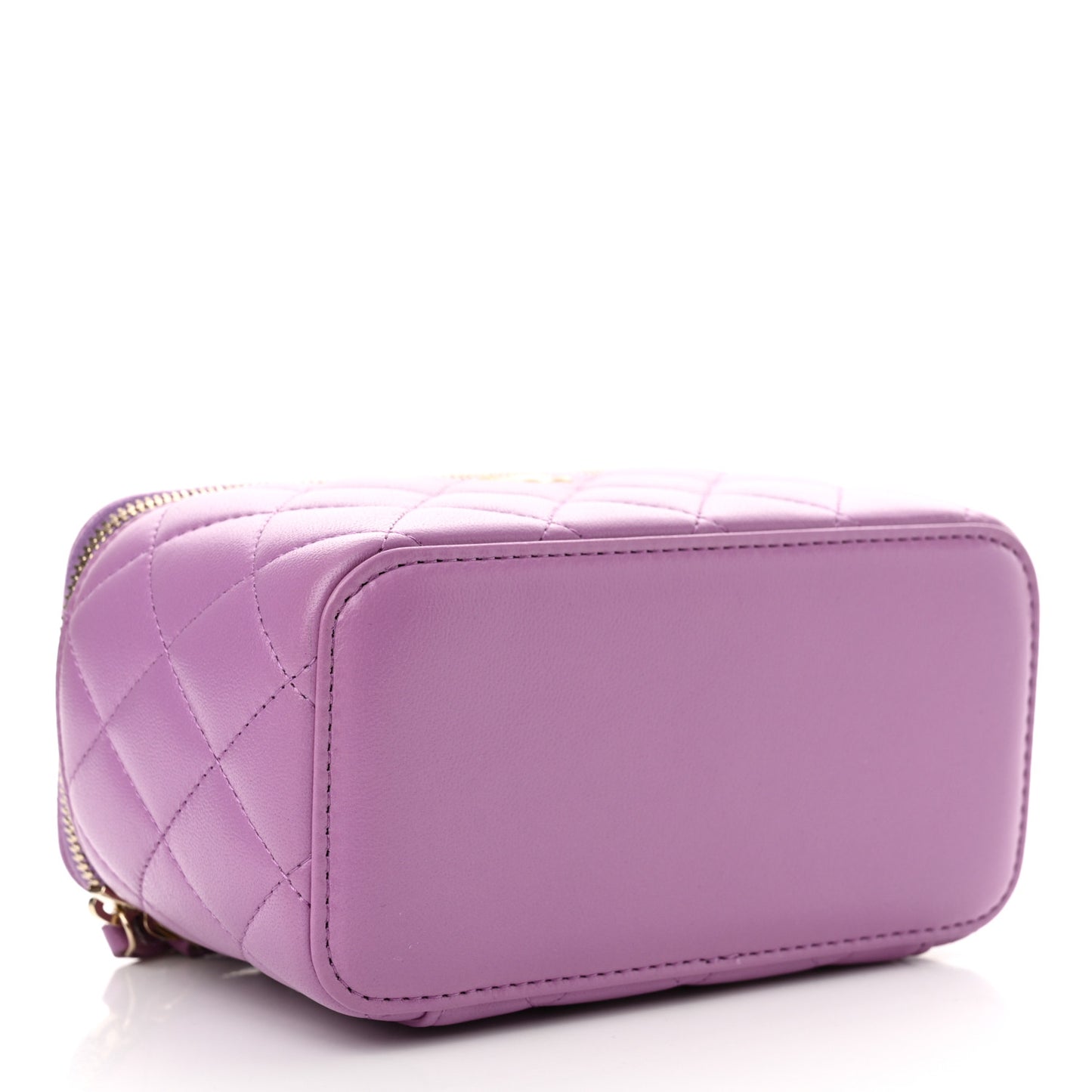 Lambskin Quilted Pearl Crush Small Vanity Case With Chain Purple