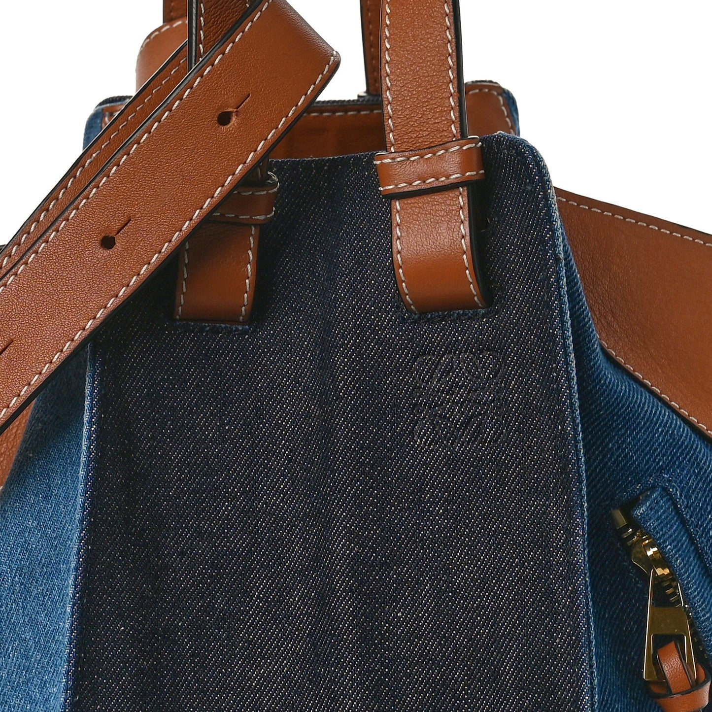 Calfskin Denim Small Hammock Shoulder Bag Blue Tan