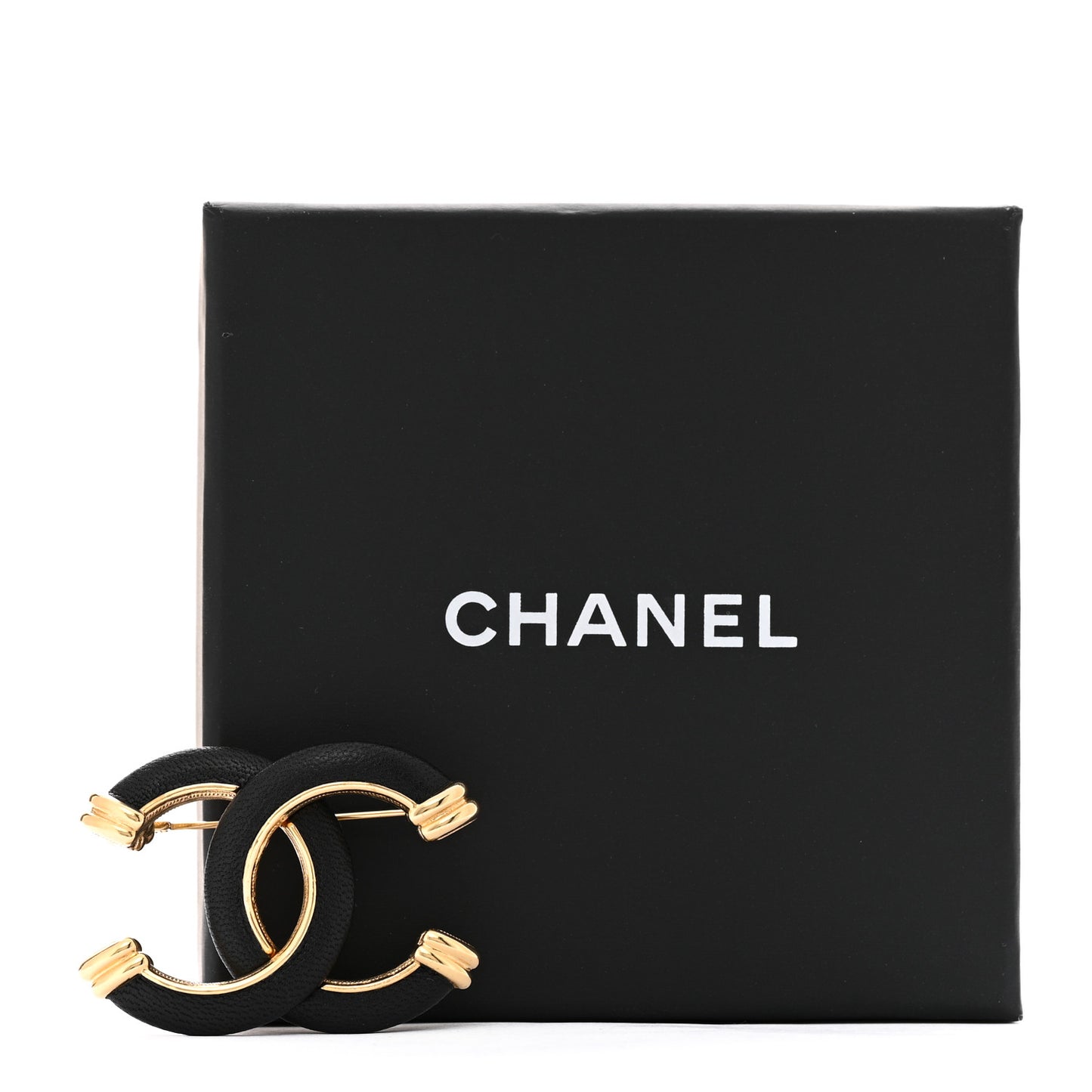 Metal Lambskin CC Brooch Black Gold