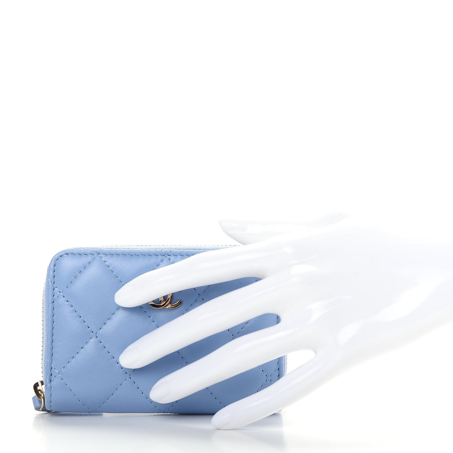 Lambskin Quilted Zip Around Coin Purse Wallet Light Blue