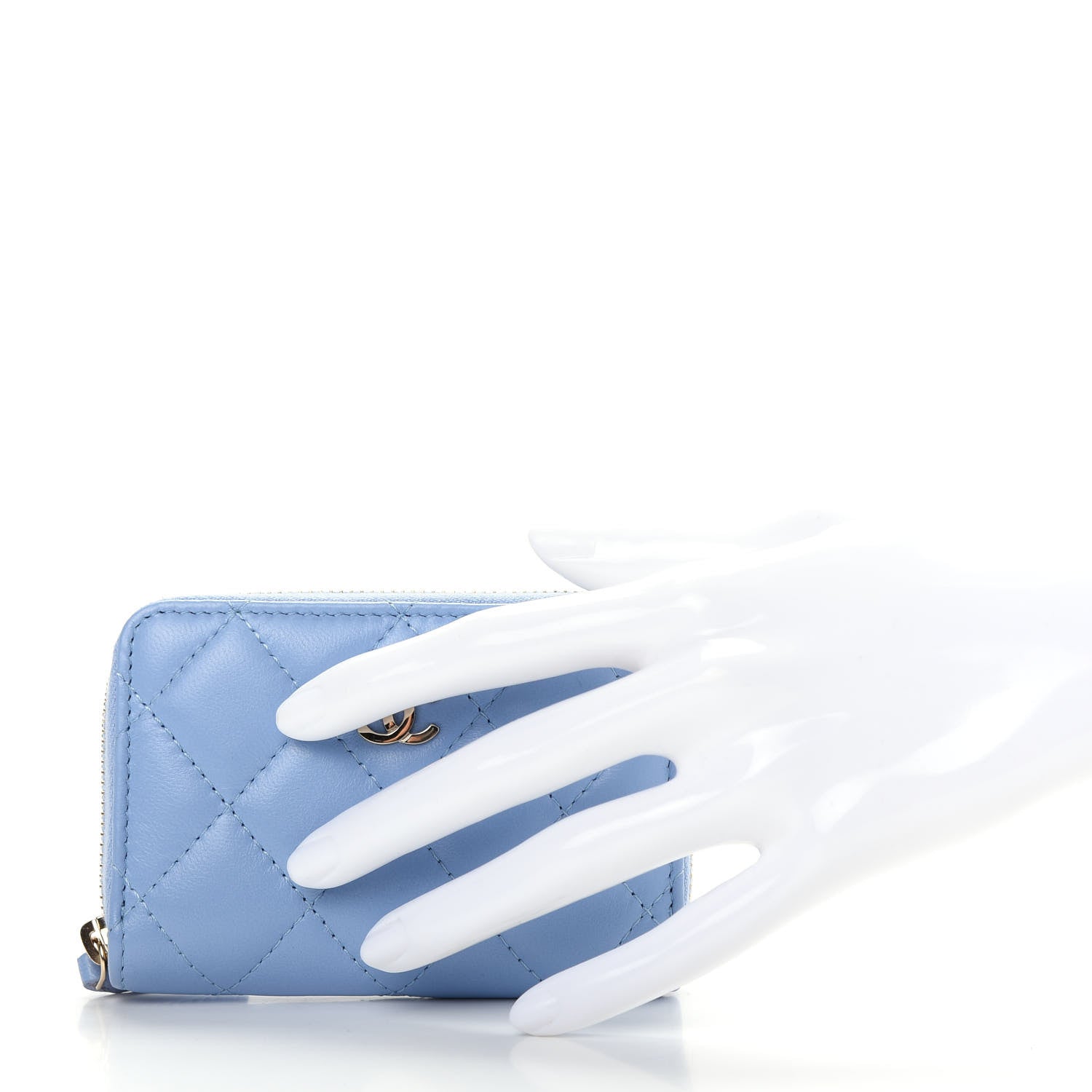 Chanel Lambskin Quilted Zip Around Coin Purse Wallet Light Blue 2 of 8