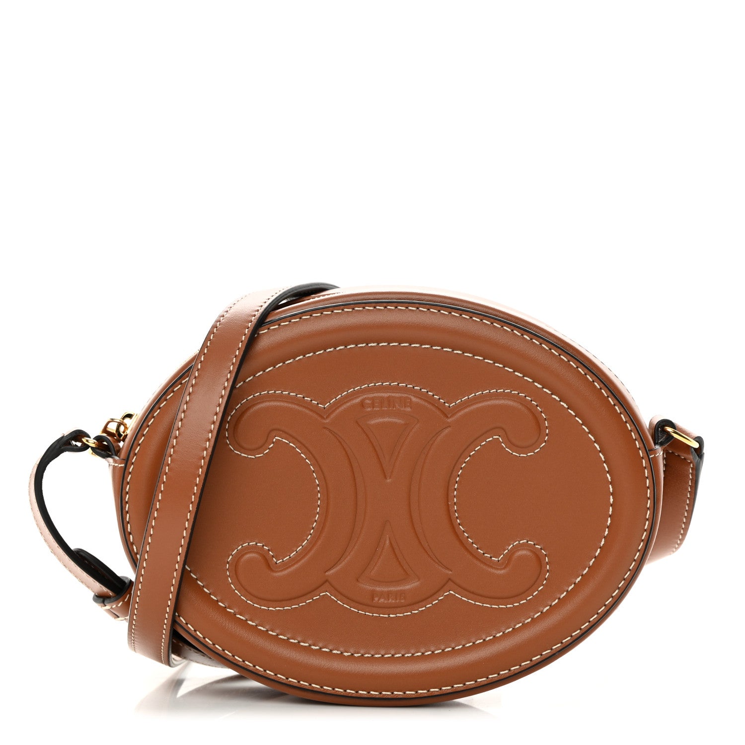 Celine Smooth Calfskin Cuir Small Triomphe Oval Crossbody Purse Tan 1 of 11