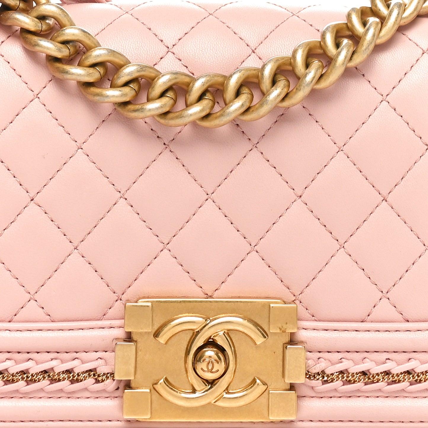 Lambskin Quilted Small Chain Around Boy Flap Pink