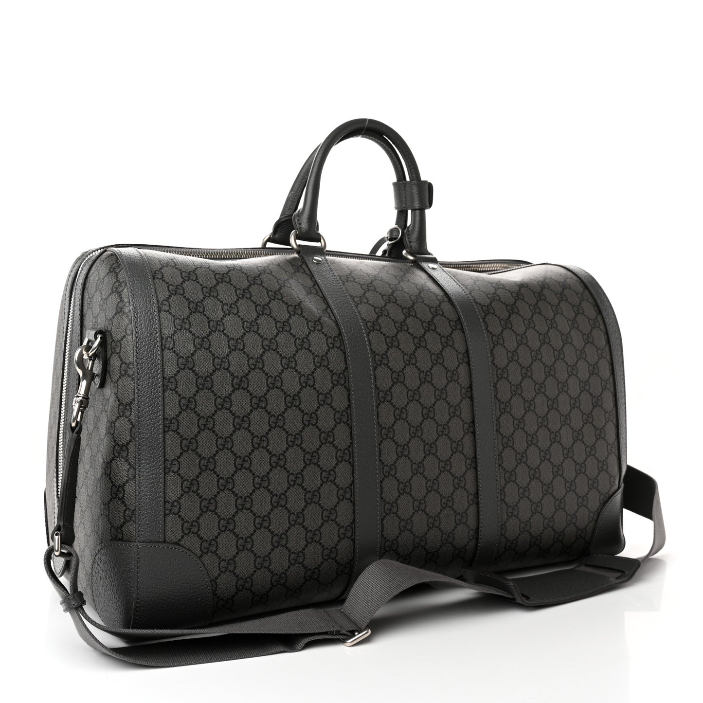GG Supreme Monogram Textured Dollar Calfskin Large Savoy Duffle Bag Grey Black Graphite Grey
