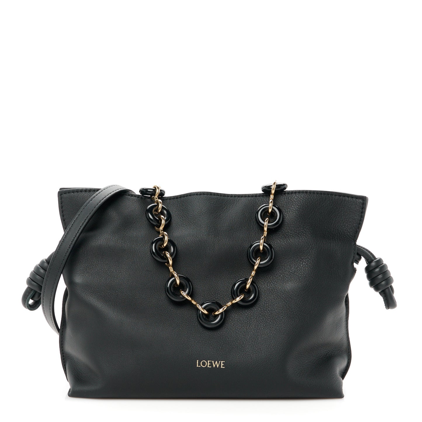 Nappa Calfskin Mini Flamenco Knot Clutch With Chain Black