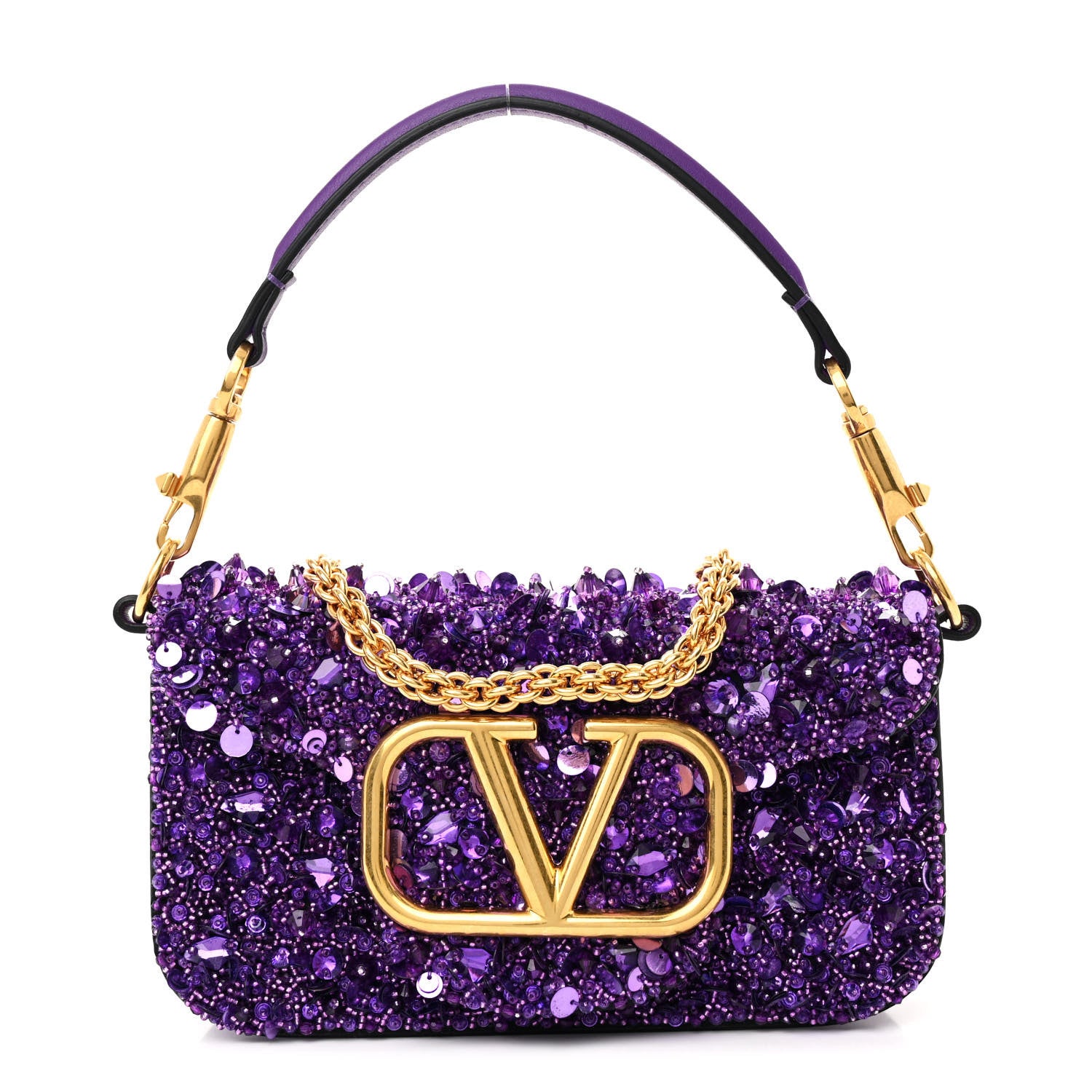 Valentino Garavani Sequin Crystal Vlogo Embroidered Small Loco Shoulder Bag Astral Purple 1 of 10