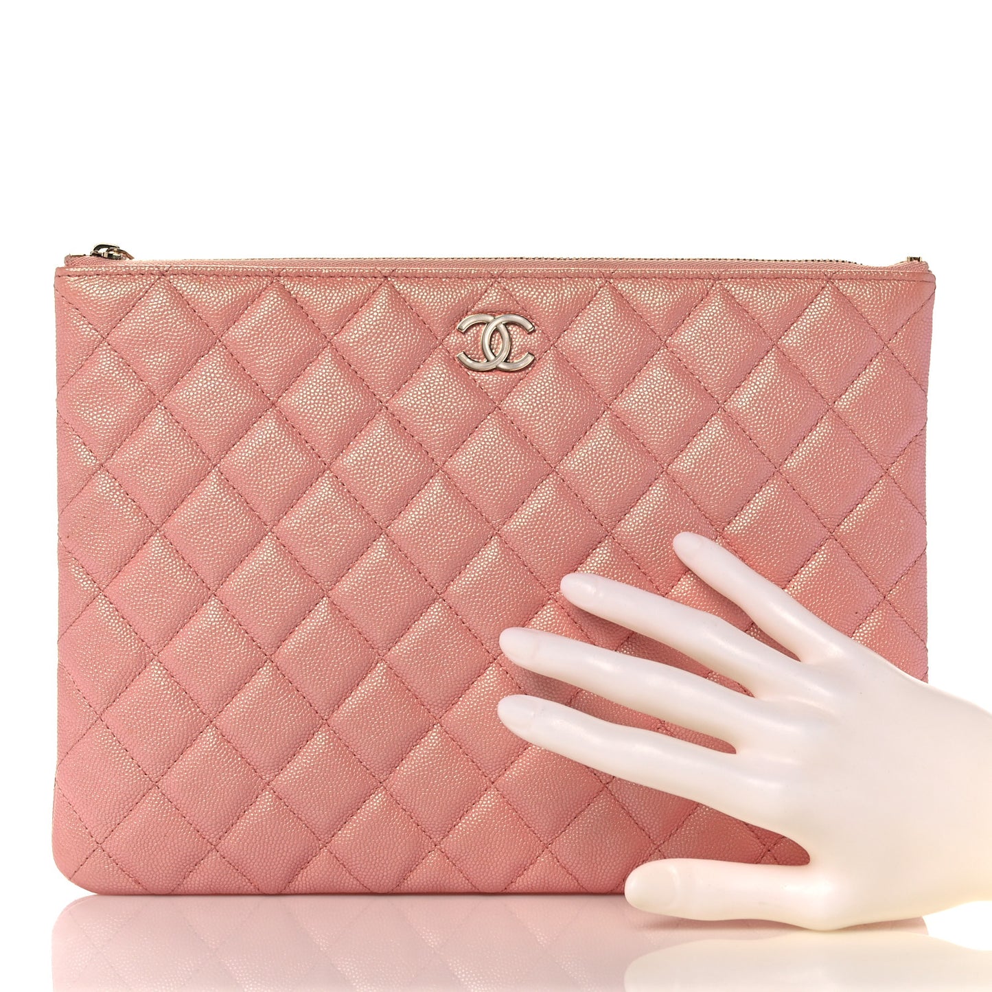 Iridescent Caviar Quilted Medium Cosmetic Case Rose Pink
