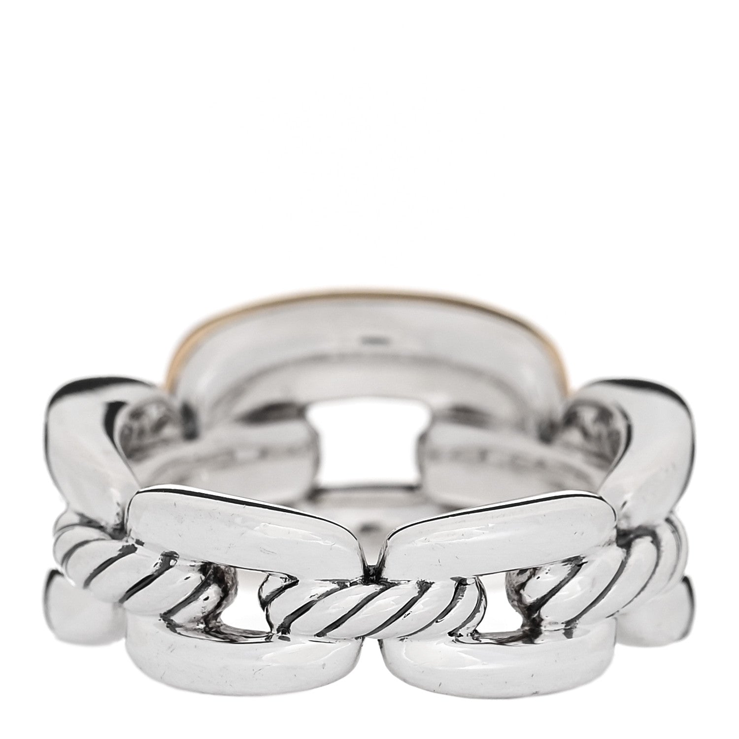 David Yurman Sterling Silver 18K Yellow Gold 9.5mm Wellesley Chain Link Ring 54 7 3 of 5