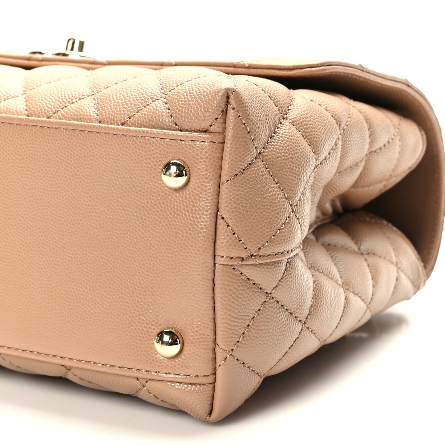 Caviar Quilted Small Coco Handle Flap Beige