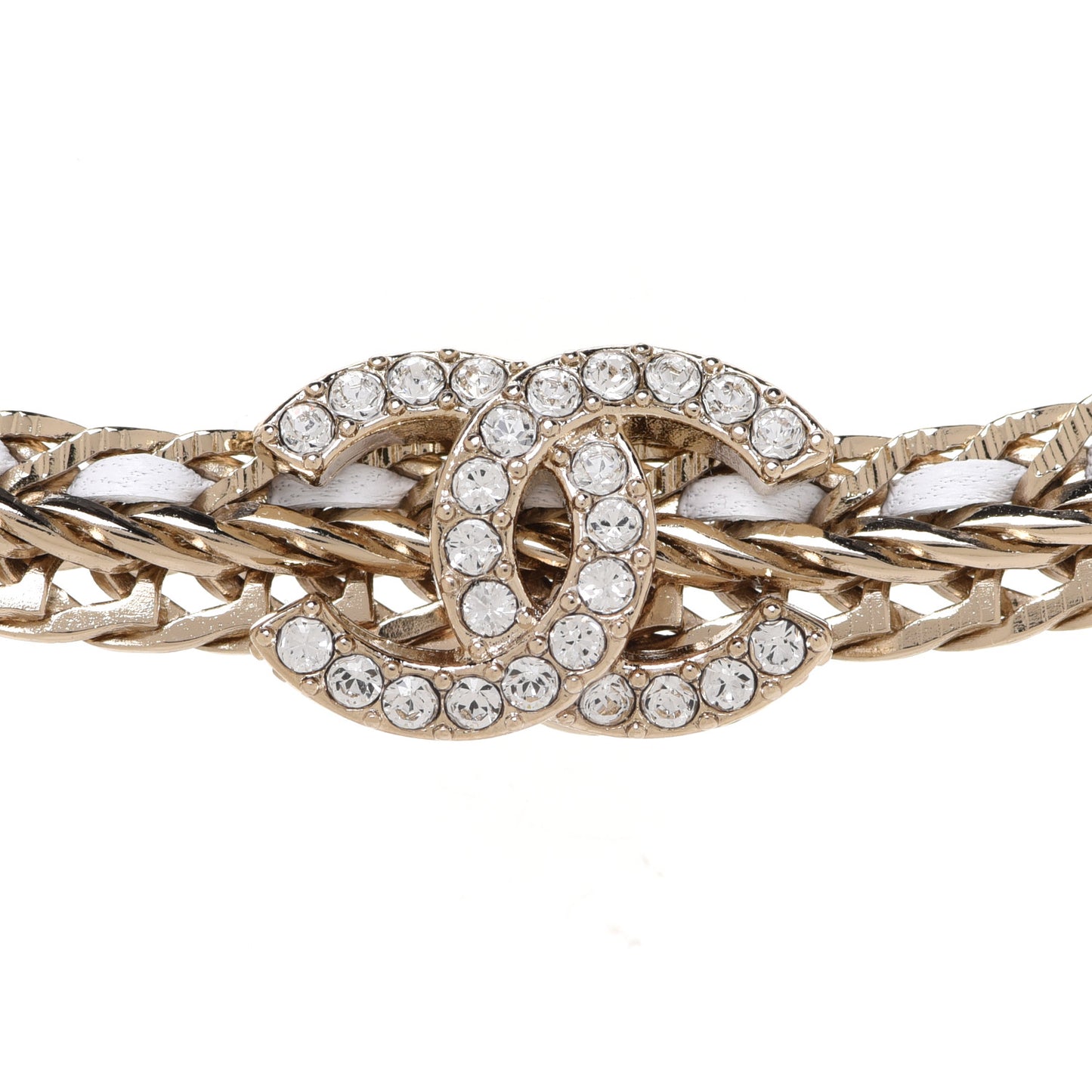Metal Lambskin Crystal CC Choker Gold White