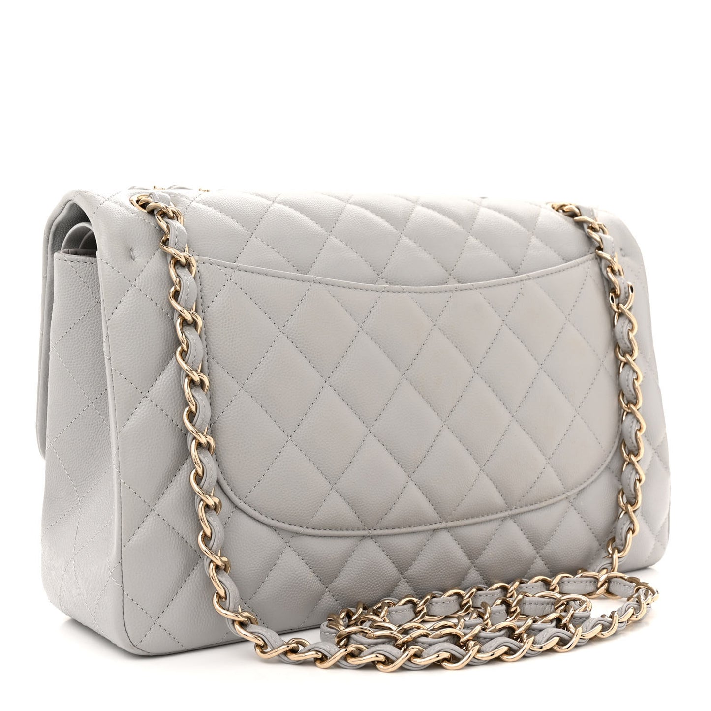Caviar Quilted Jumbo Double Flap Grey