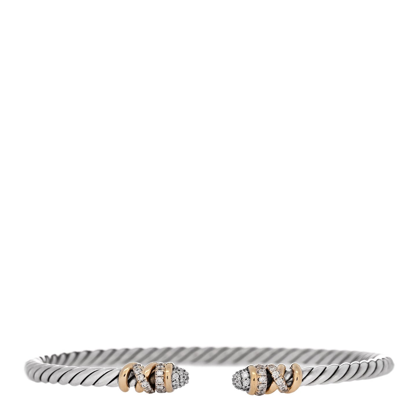 Sterling Silver 18K Yellow Gold Diamond 3mm Petite Helena Cuff Bracelet