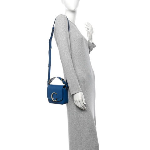 Shiny Calfskin Suede Mini C Bag Smoky Blue