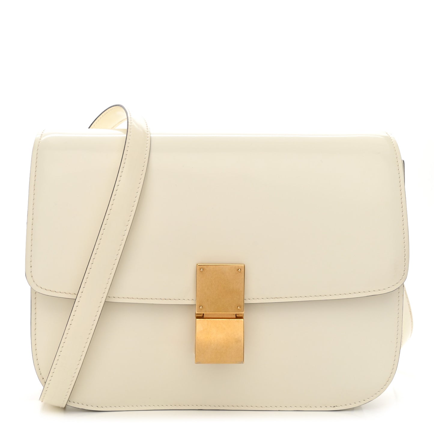 Spazzolato Calfskin Medium Classic Box Flap Bag White