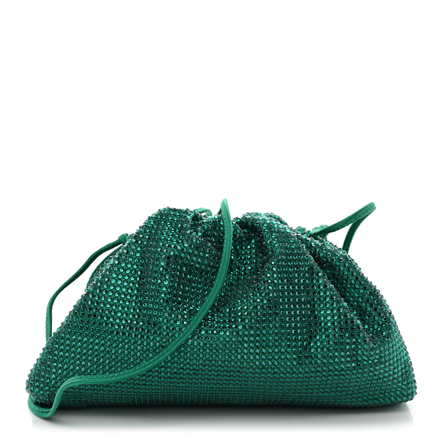 Bottega Veneta Satin Crystal Embellished The Mini Pouch Emerald