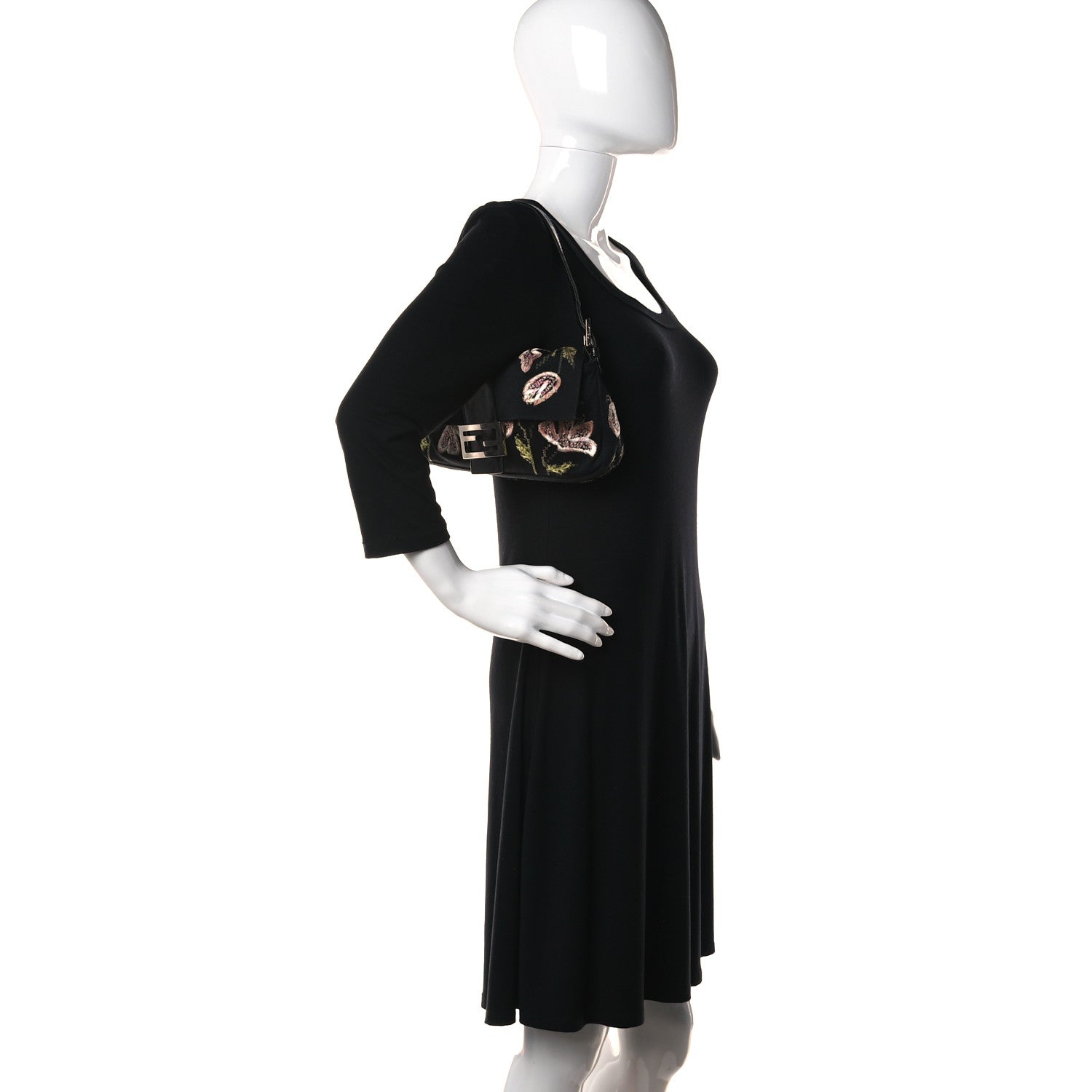 Fendi Denim Embroidered Baguette Blue Multicolor 2 of 9