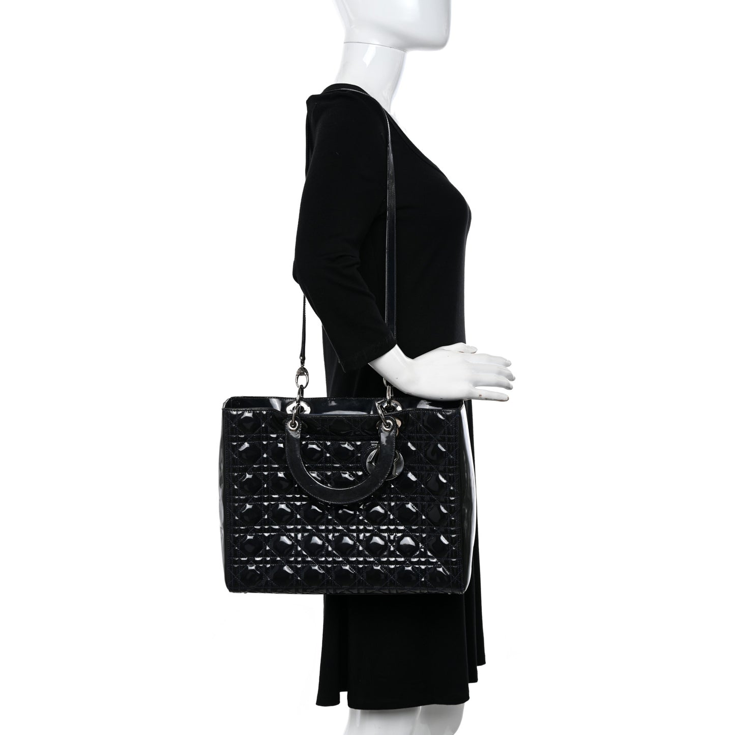 Patent Cannage Large Lady Dior Navy Blue